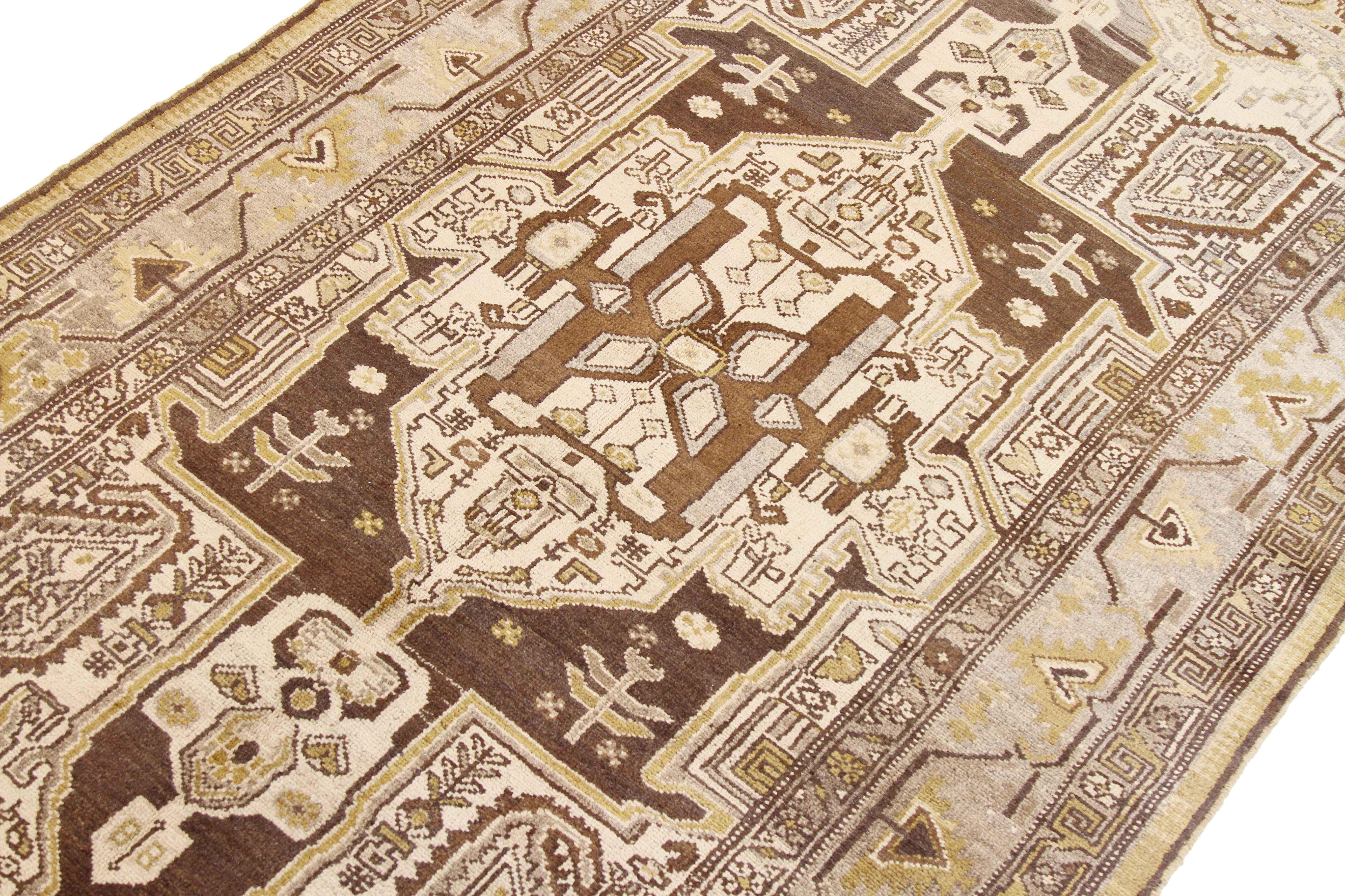 Other Antique Persian Zanjan Rug with Gold and Brown Tribal Details on Ivory Field For Sale