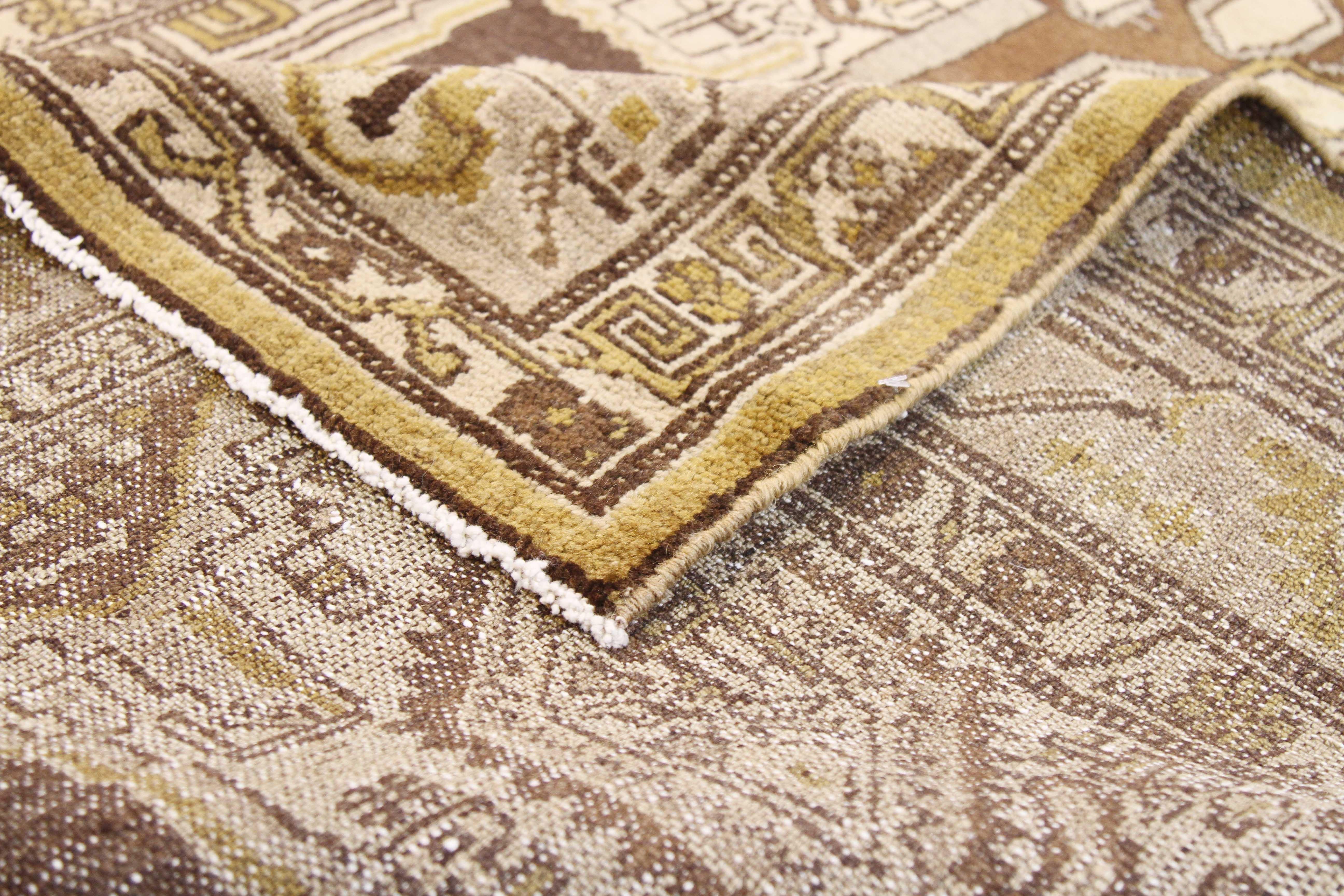 Hand-Woven Antique Persian Zanjan Rug with Gold and Brown Tribal Details on Ivory Field For Sale