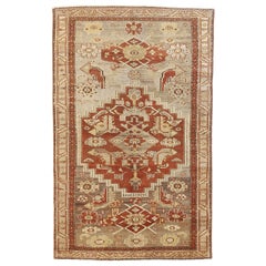 Antique Persian Zanjan Rug with Red and Beige Tribal Details on Ivory Field