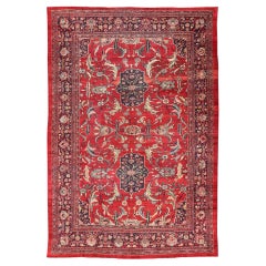 Antico tappeto persiano Zeigler Sultanabad Rugs con elementi botanici su campo rosso