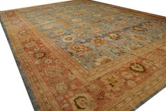 1880s Blue Coral Antique Persian Ziegler Sultanabad Carpet 17'4" x 24' Wool Rug