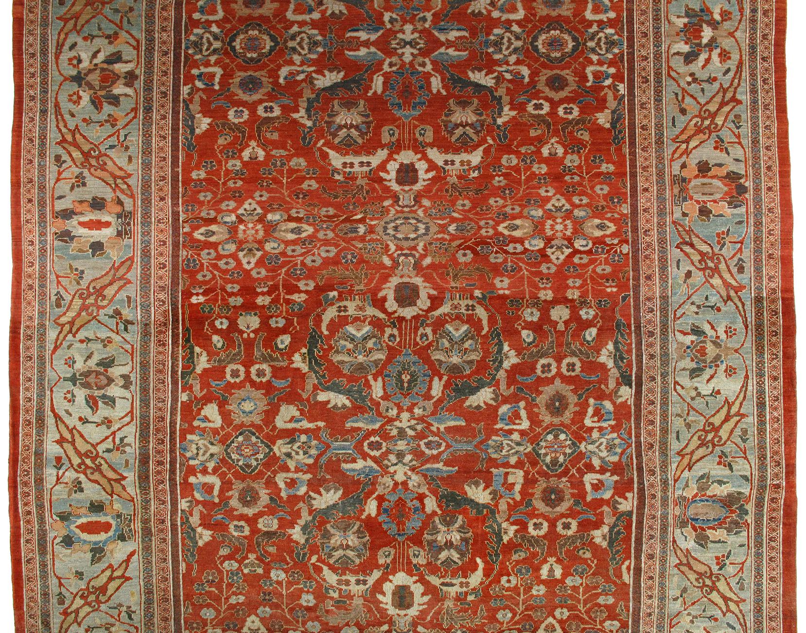 This antique Persian Ziegler Sultanabad rug is skillfully sourced by N A S I R I through extensive research and travel. This rug originated in the Sultanabad region of western Iran. The carpets woven in this area preserve the highest technical