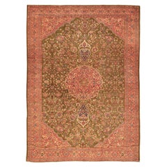 Antique Persian Ziegler Sultanabad Rug with Olive Field Floral Design