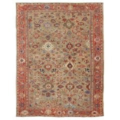 Antiker persischer großer Ziegler Sultanabad-Teppich mit braunem Hintergrund und roter Bordüre