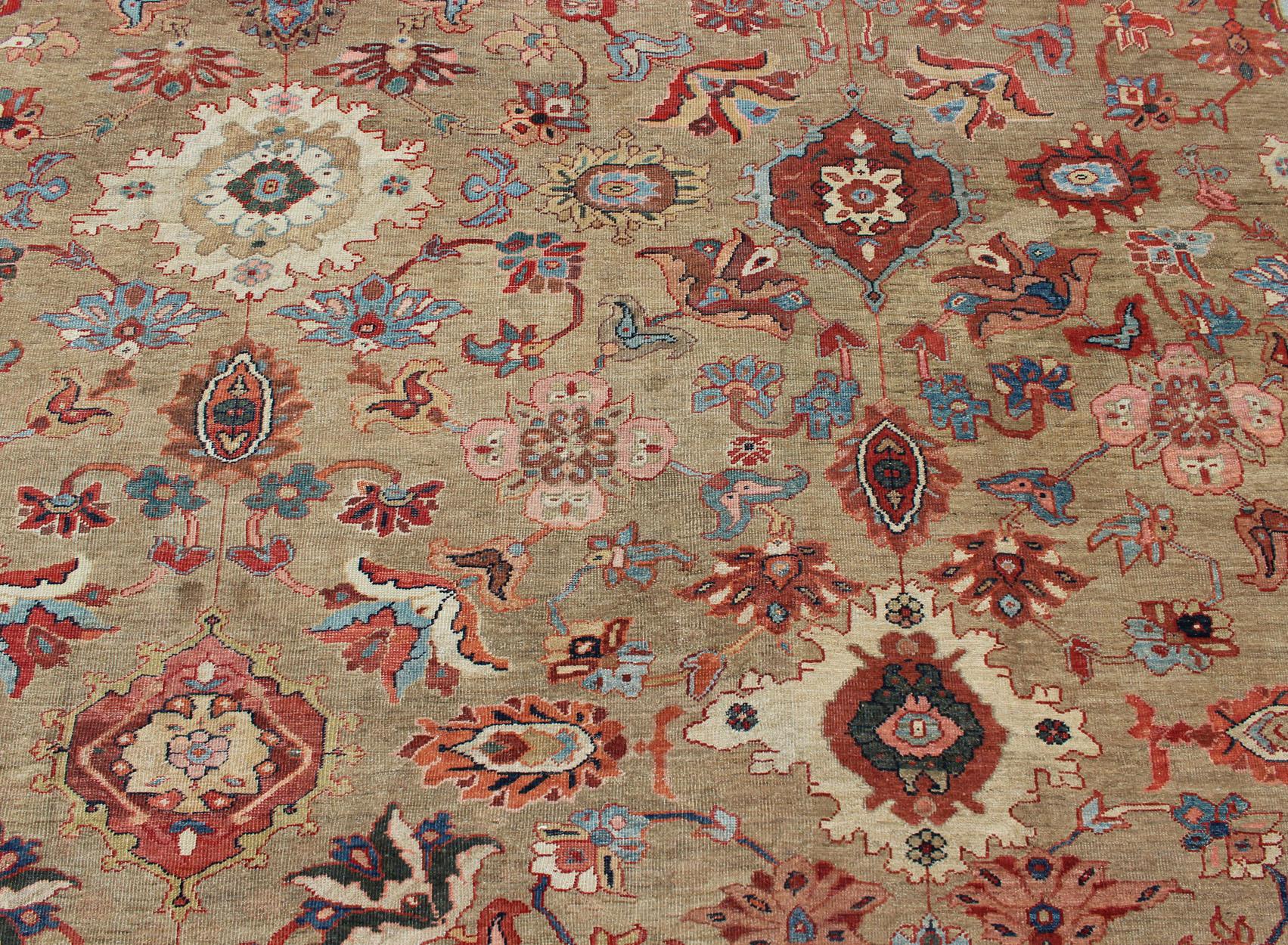 Antique Persian Large Ziegler Sultanabad Rug with Tan Background & Red Border For Sale 9