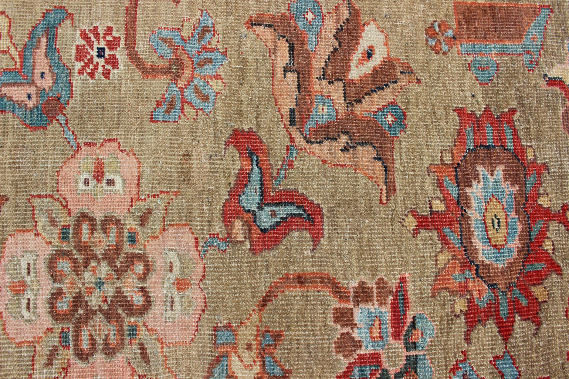 Grand tapis persan ancien Ziegler Sultanabad avec fond brun clair et bordure rouge en vente 11