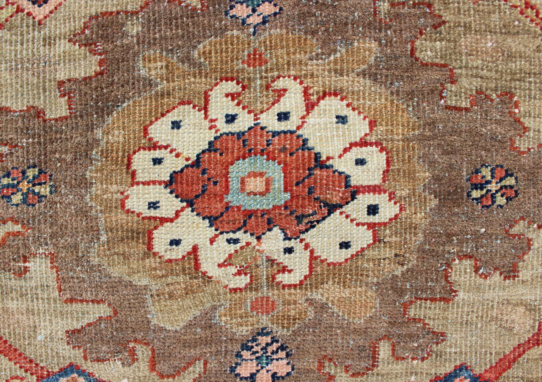 Antique Persian Large Ziegler Sultanabad Rug with Tan Background & Red Border For Sale 12