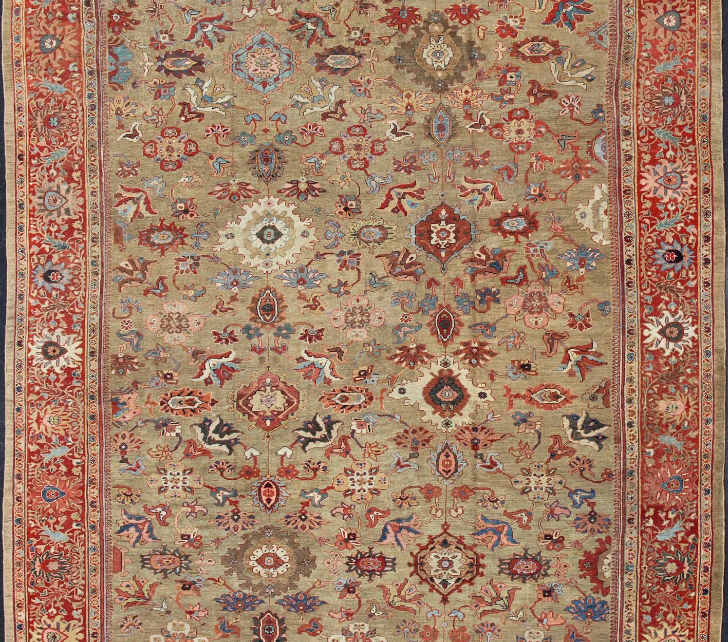 Antique Persian Large Ziegler Sultanabad Rug with Tan Background & Red Border. Tan background Ziegler Persian Sultanabad Antique. Keivan Woven Arts / kwarugs/N15-1001 Antique Persian Ziegler Sultanabad Rug.
Measures: 13'6 x 17'
This exceptional