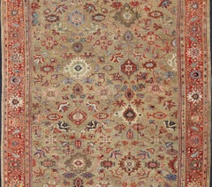 Antique Persian Large Ziegler Sultanabad Rug with Tan Background & Red Border