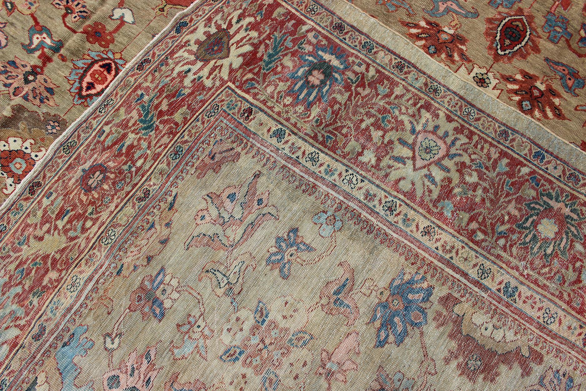 Grand tapis persan ancien Ziegler Sultanabad avec fond brun clair et bordure rouge en vente 13