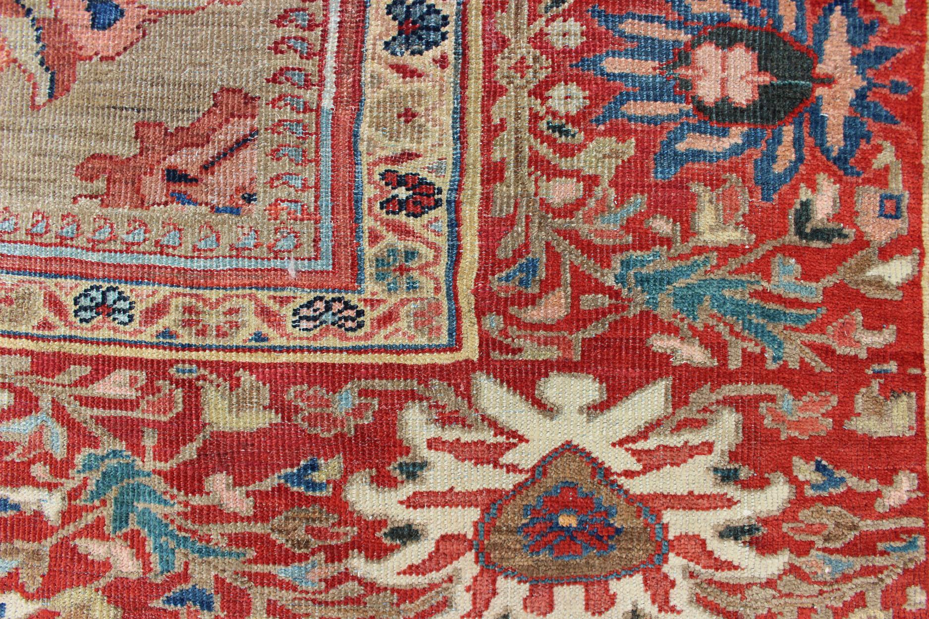 Antique Persian Large Ziegler Sultanabad Rug with Tan Background & Red Border In Good Condition For Sale In Atlanta, GA