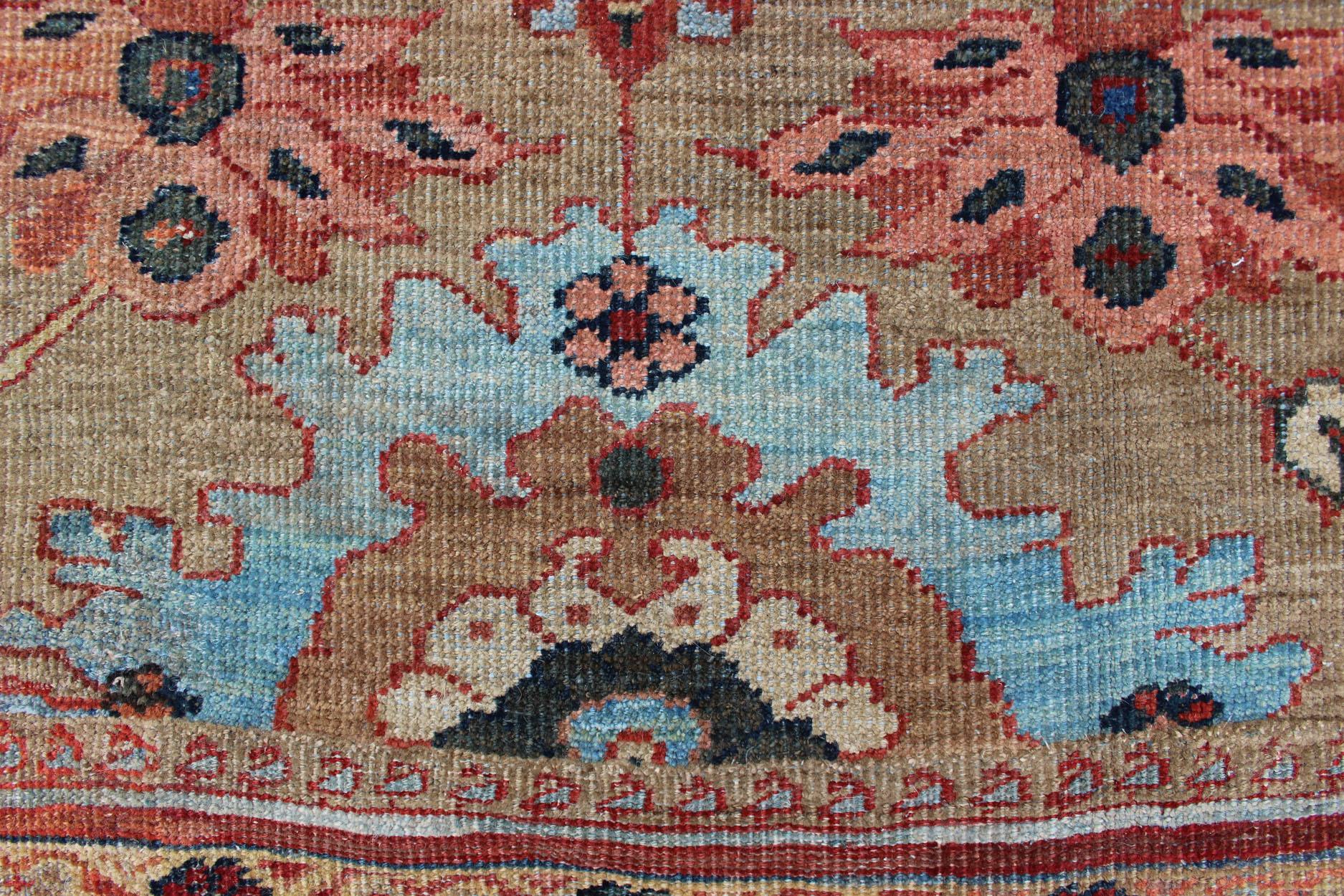 Wool Antique Persian Large Ziegler Sultanabad Rug with Tan Background & Red Border For Sale