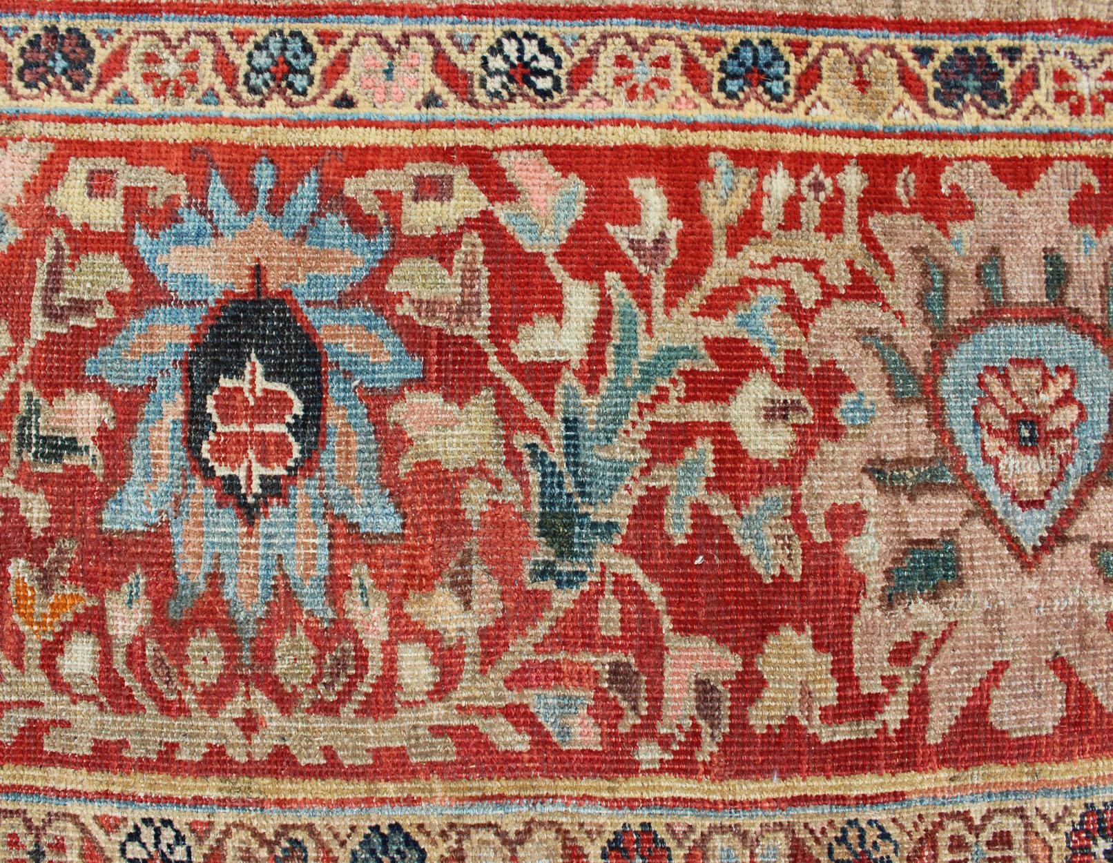 Antique Persian Large Ziegler Sultanabad Rug with Tan Background & Red Border For Sale 1