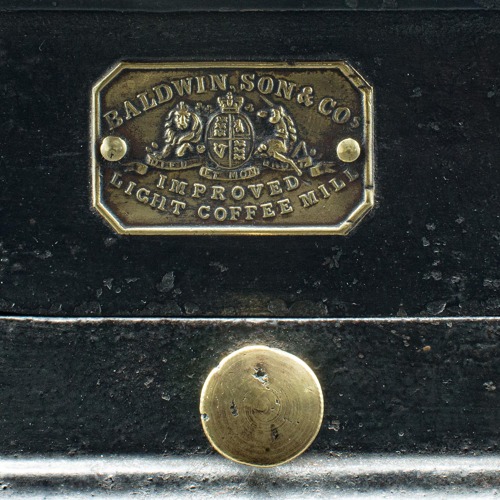 Antico macinacaffè personale, inglese, ghisa, ottone, mulino, vittoriano 1