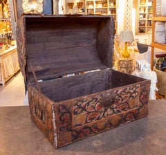 Antique Peruvian Chest, Leather-Lined, Carved Floral Motifs, 1750s