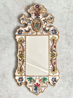 Antique Peruvian Mirror, hand-painted on the back, Peru 19th Century