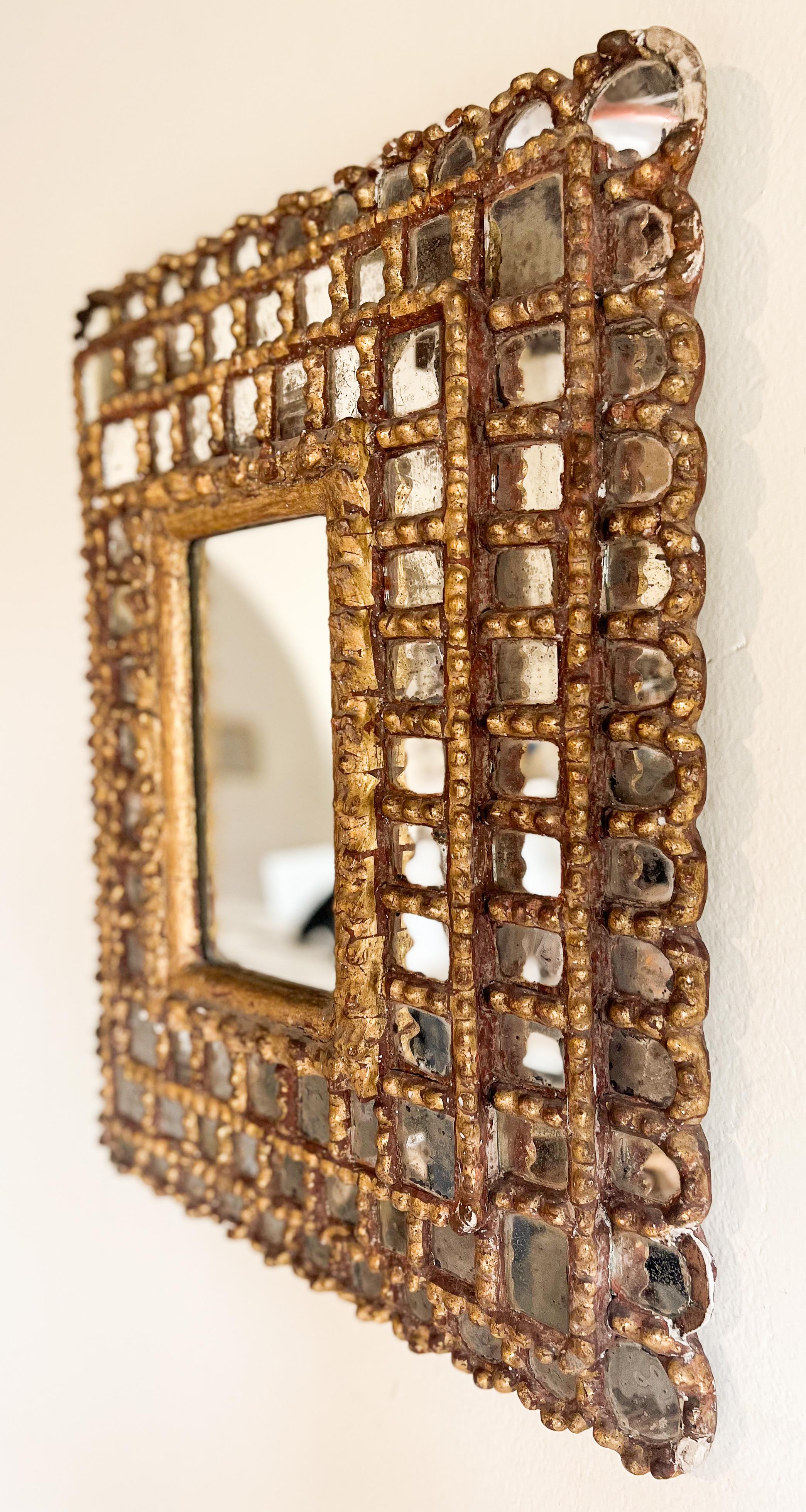 Baroque Colonial Large Rectangular Sunburst Mirror in Hardwood & Gold Leaf, 1925 For Sale 1