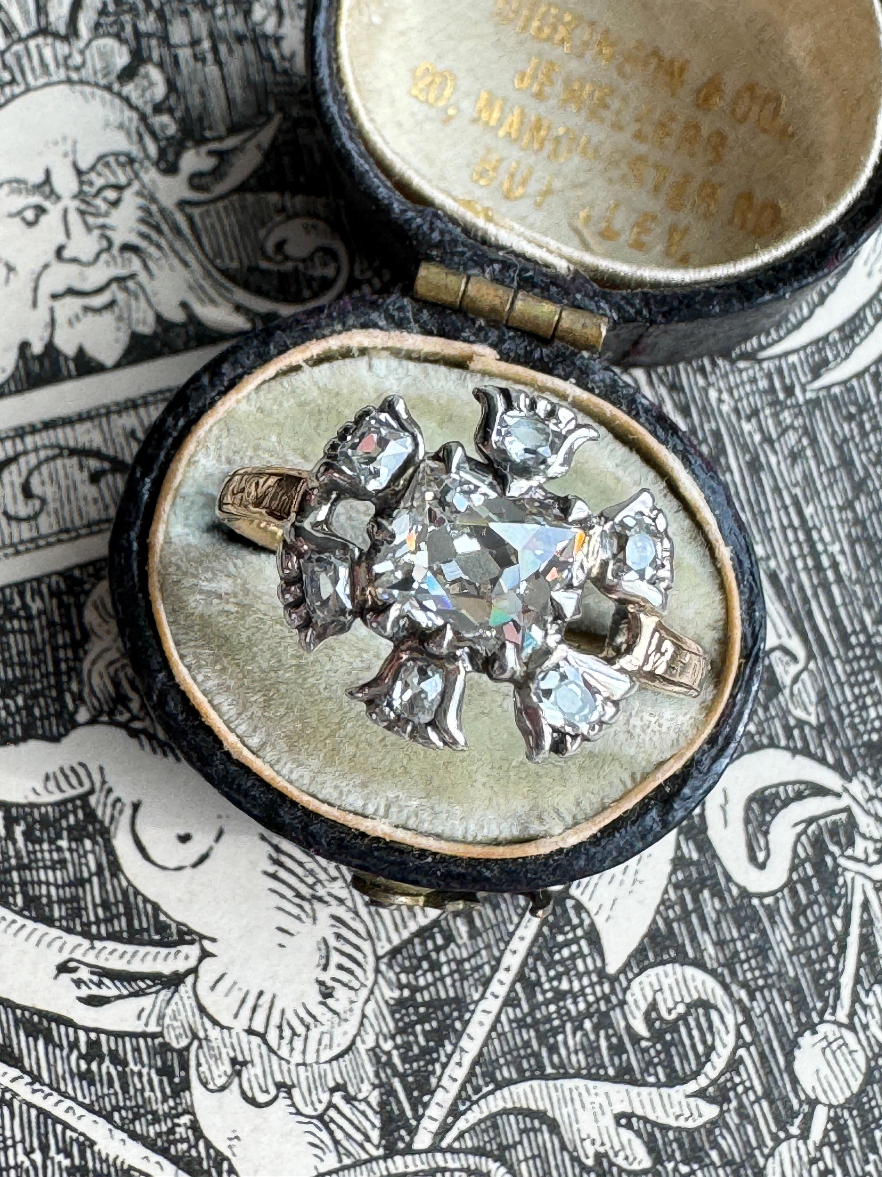 Antiker Peruzzi-Diamant-Cluster-Ring mit Diamanten - Conversion aus dem 19. Jahrhundert 1