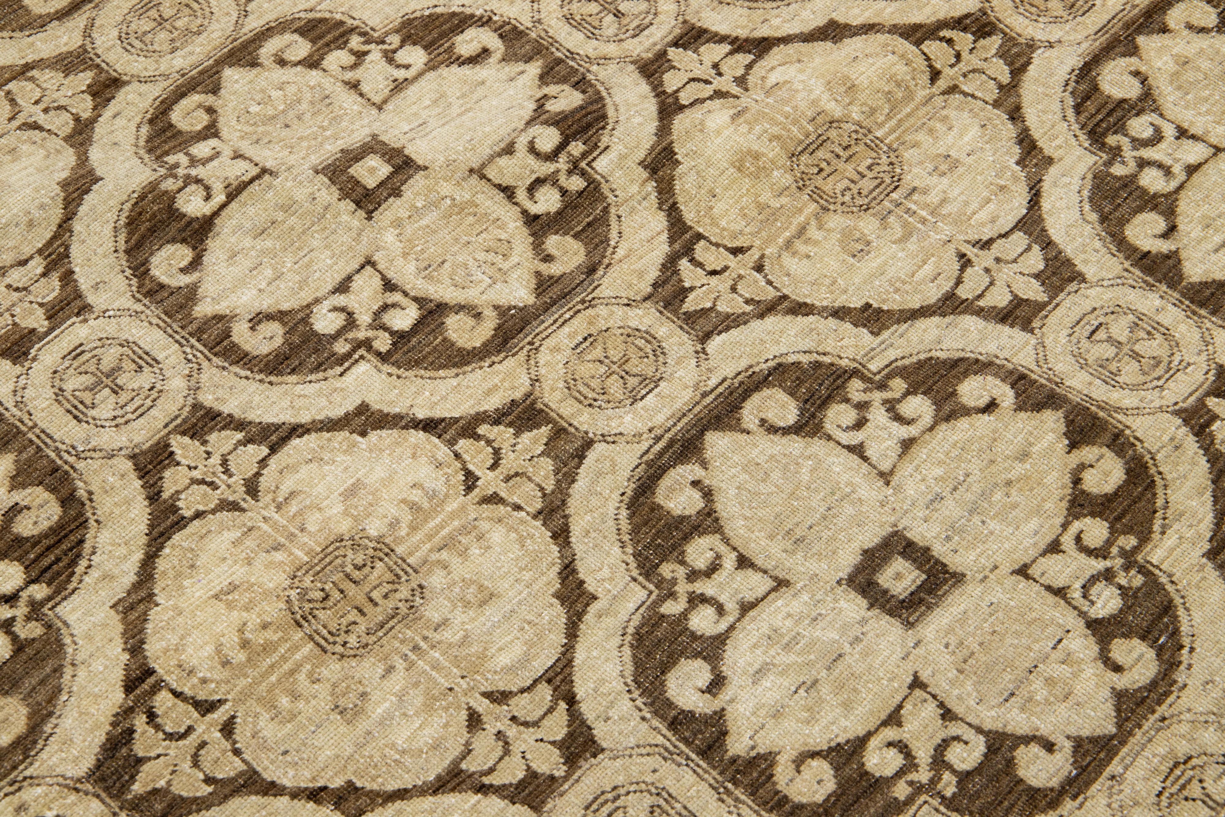 Antique Peshawar Handmade Allover Designed Beige Wool Rug For Sale 2