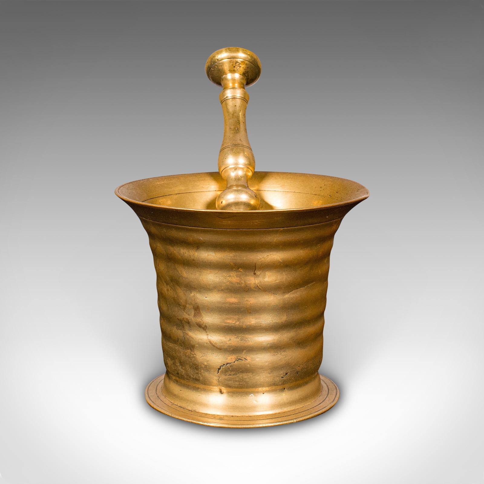 Early Victorian Antique Pestle & Mortar Set, English, Brass, Chemist Shop Instrument, Victorian For Sale