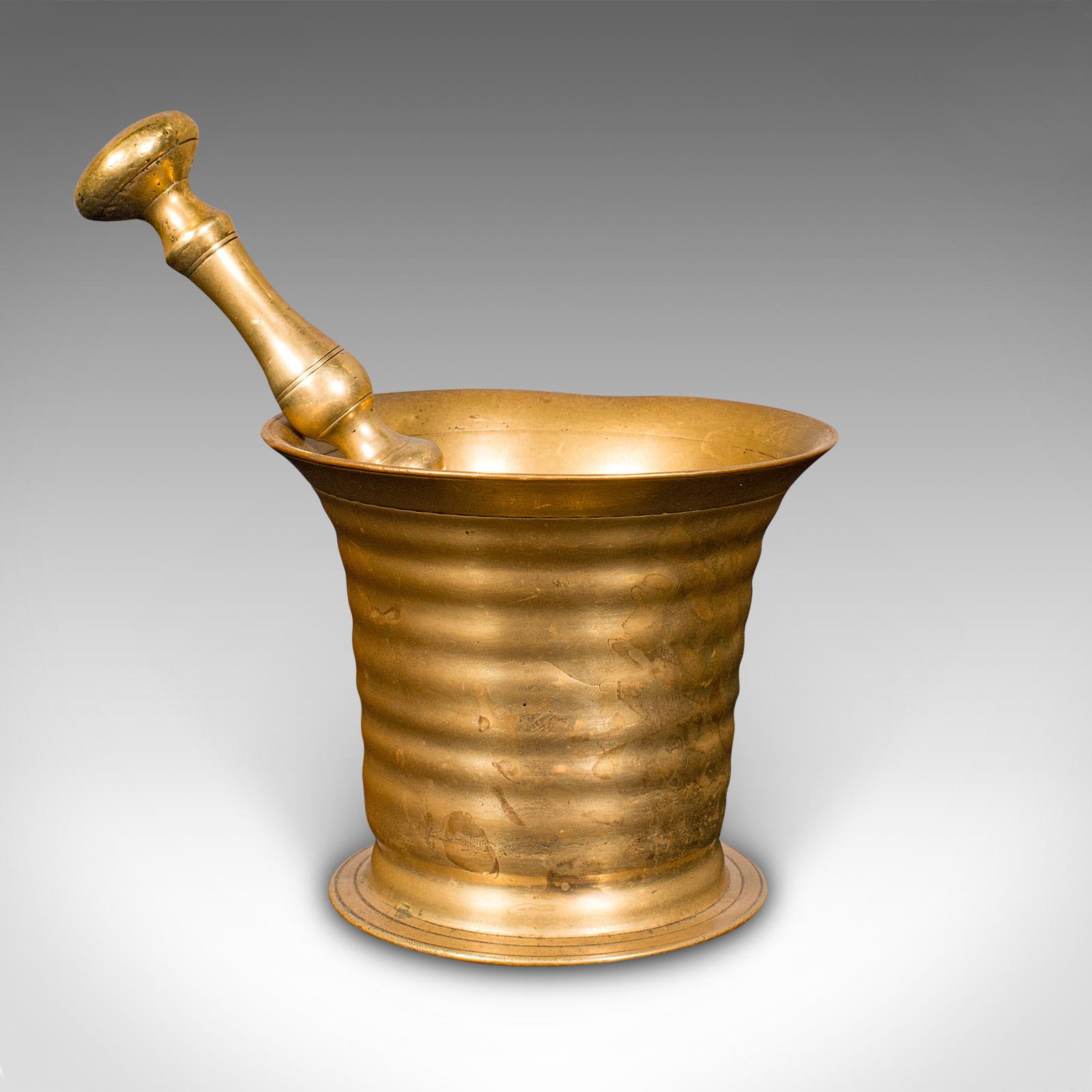 British Antique Pestle & Mortar Set, English, Brass, Chemist Shop Instrument, Victorian For Sale