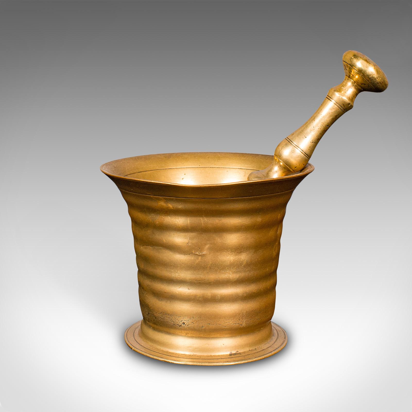 19th Century Antique Pestle & Mortar Set, English, Brass, Chemist Shop Instrument, Victorian For Sale