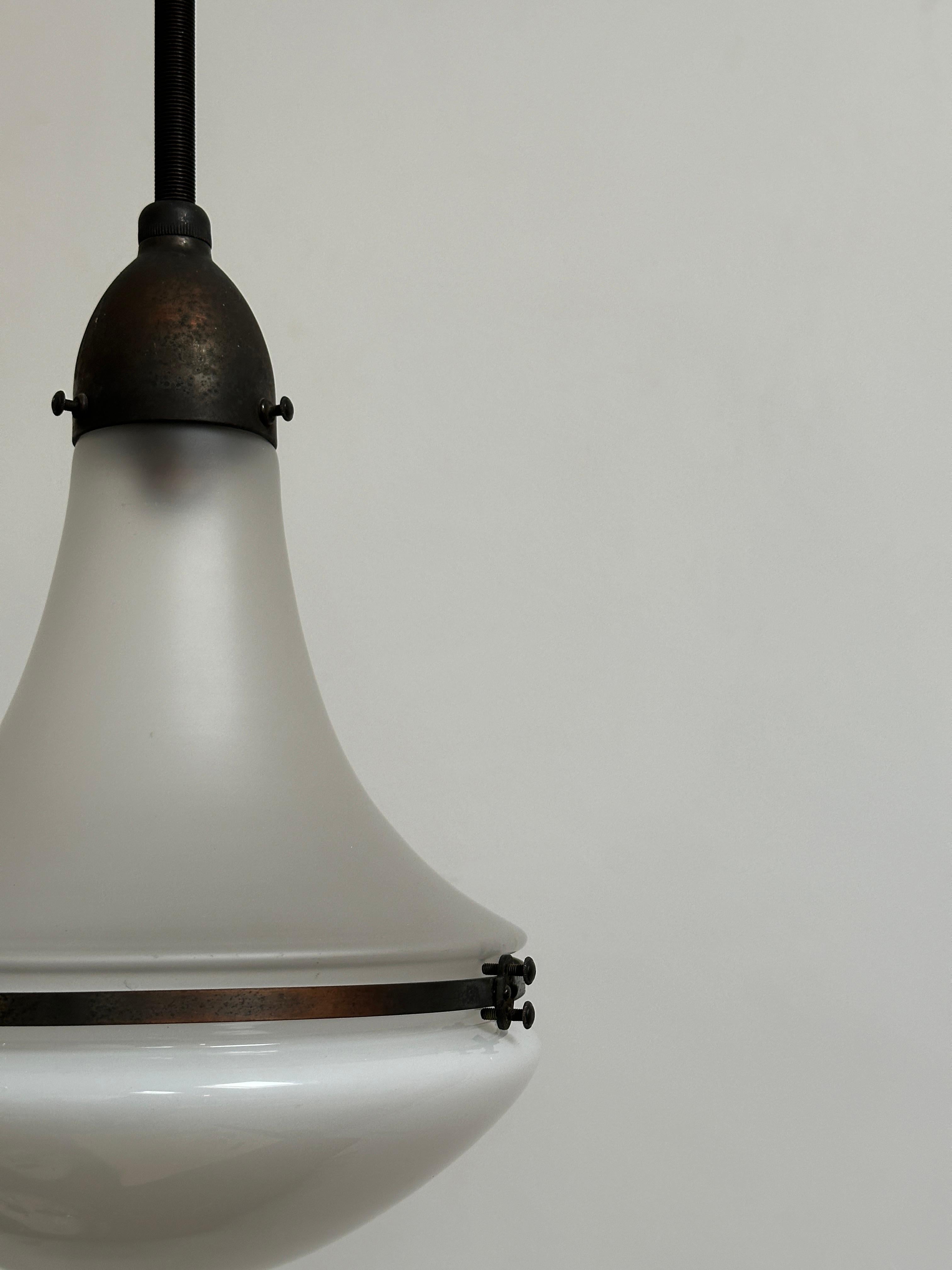 German Antique Peter Behrens Opaline Milk Glass Luzette Ceiling Pendant Light Lamp