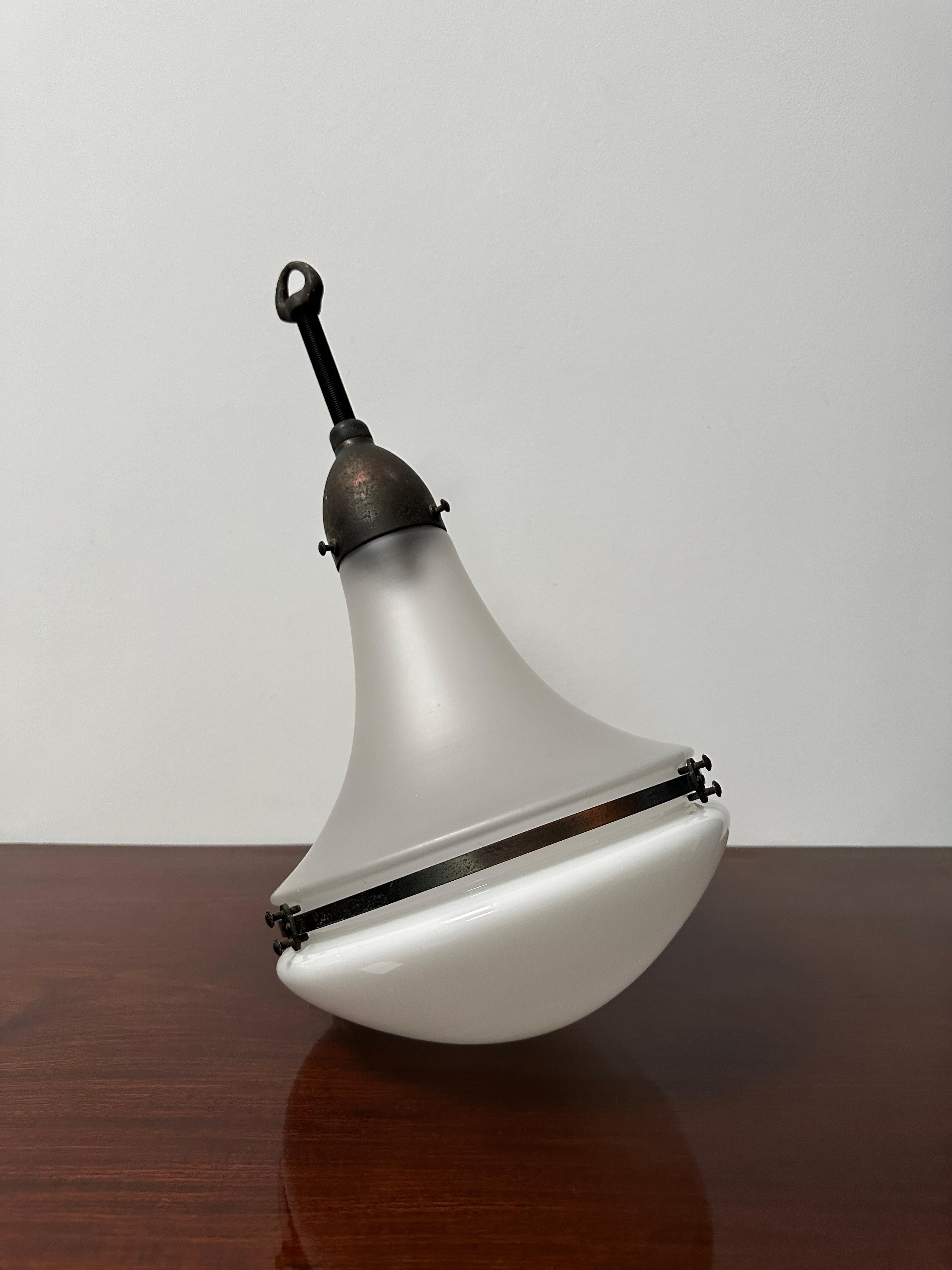 Antique Peter Behrens Opaline Milk Glass Luzette Ceiling Pendant Light Lamp 3