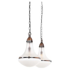 Antiguo Peter Behrens Siemens Luzette Lámpara colgante alemana de cristal opalino, C.1910