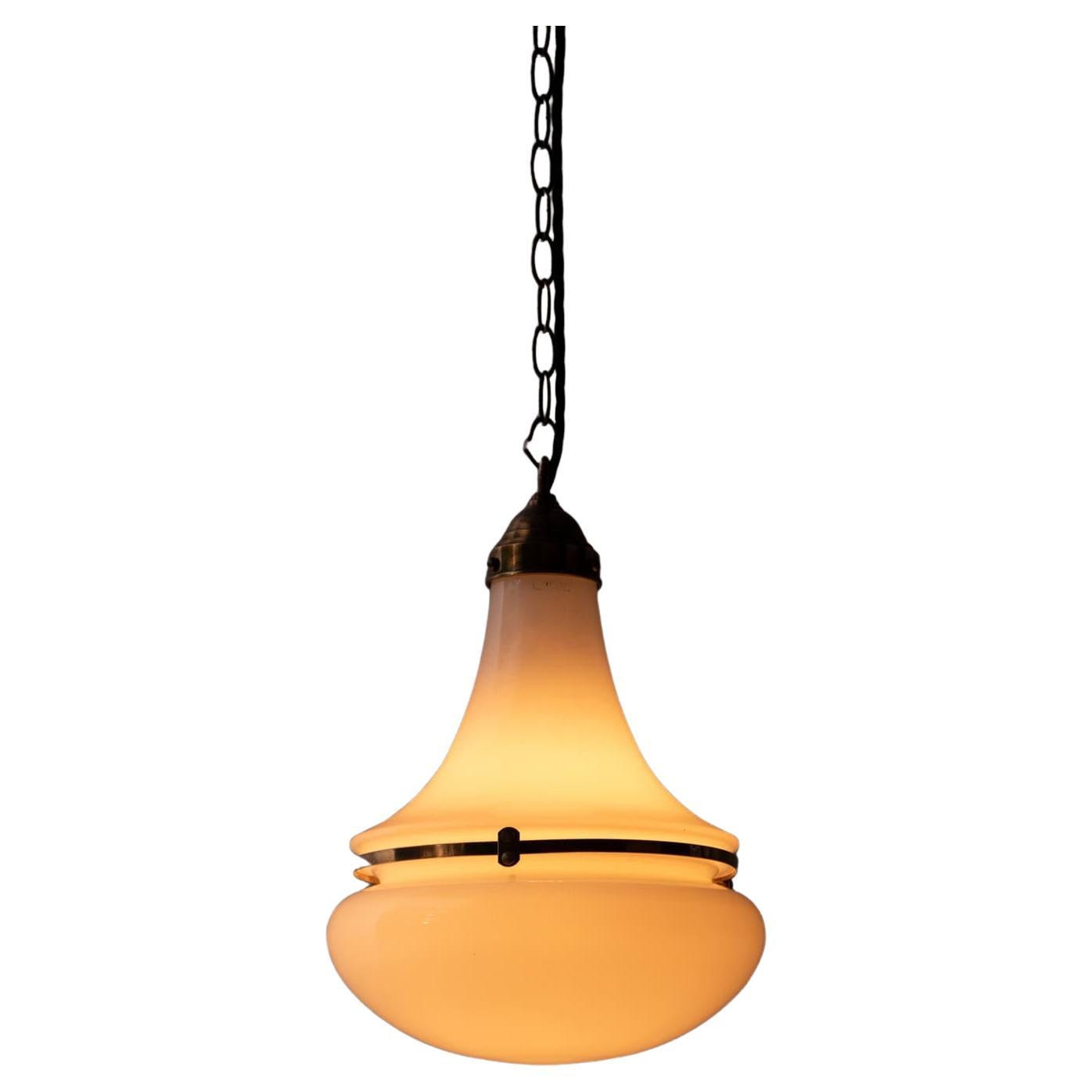 Antique Peter Behrens Siemens Luzette German Opaline Glass Pendant Light, C.1920