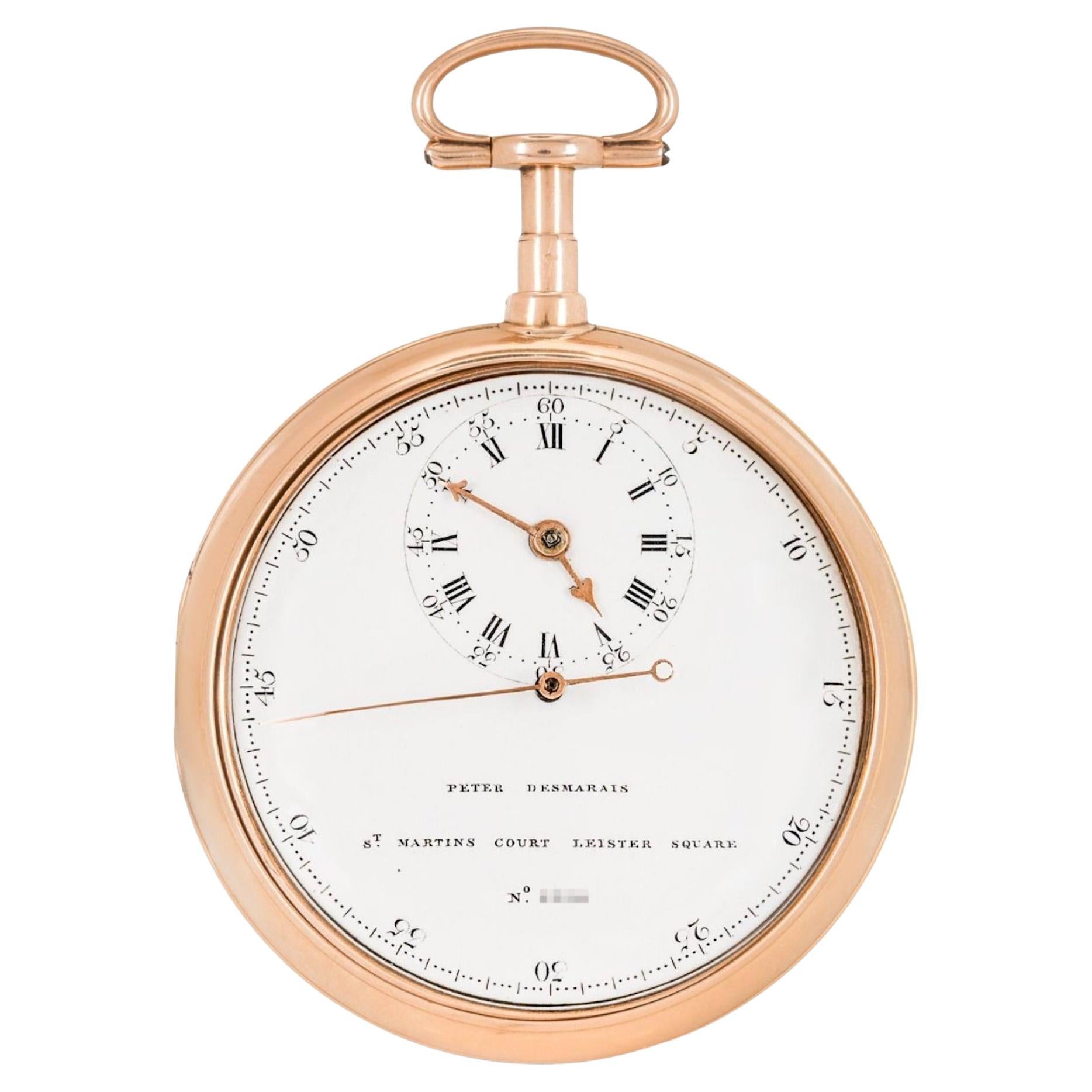 Antique Peter Desmarais St. Martins Court Leister Square Rose Gold Pocket Watch For Sale