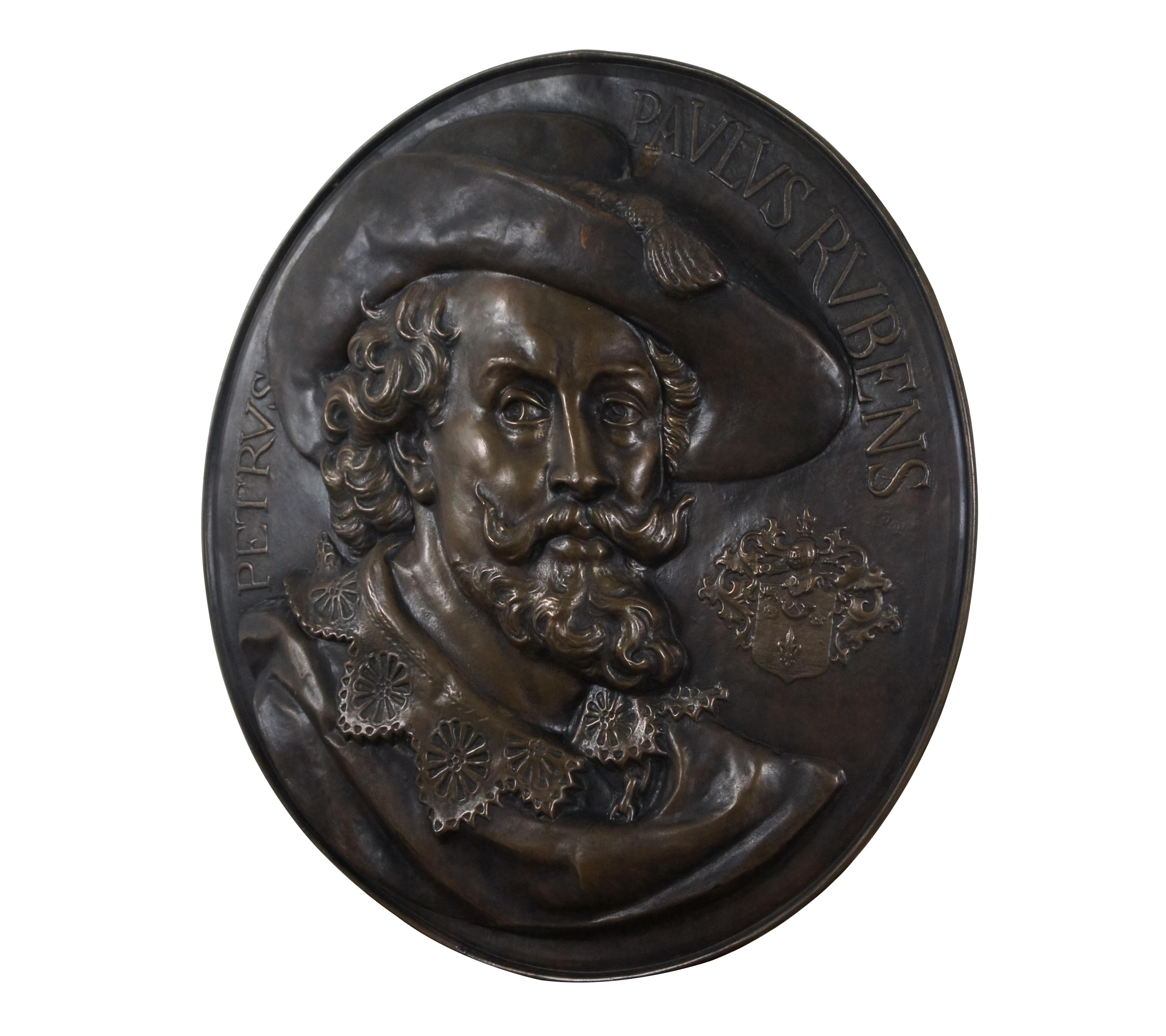 Renaissance Revival Antique Peter Paul Rubens Copper Embossed High Relief Wall Plaque Medallion 25
