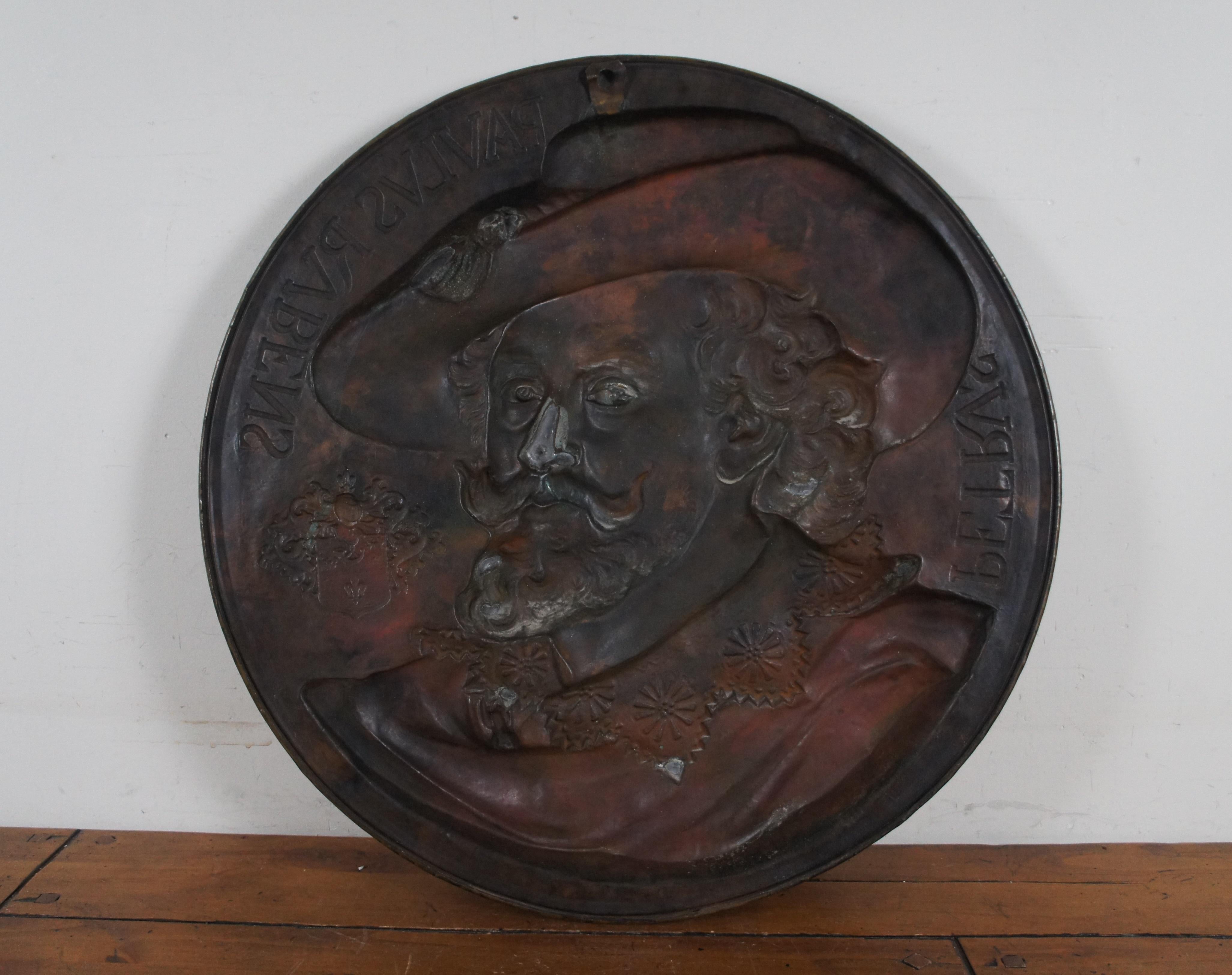 Antique Peter Paul Rubens Copper Embossed High Relief Wall Plaque Medallion 25