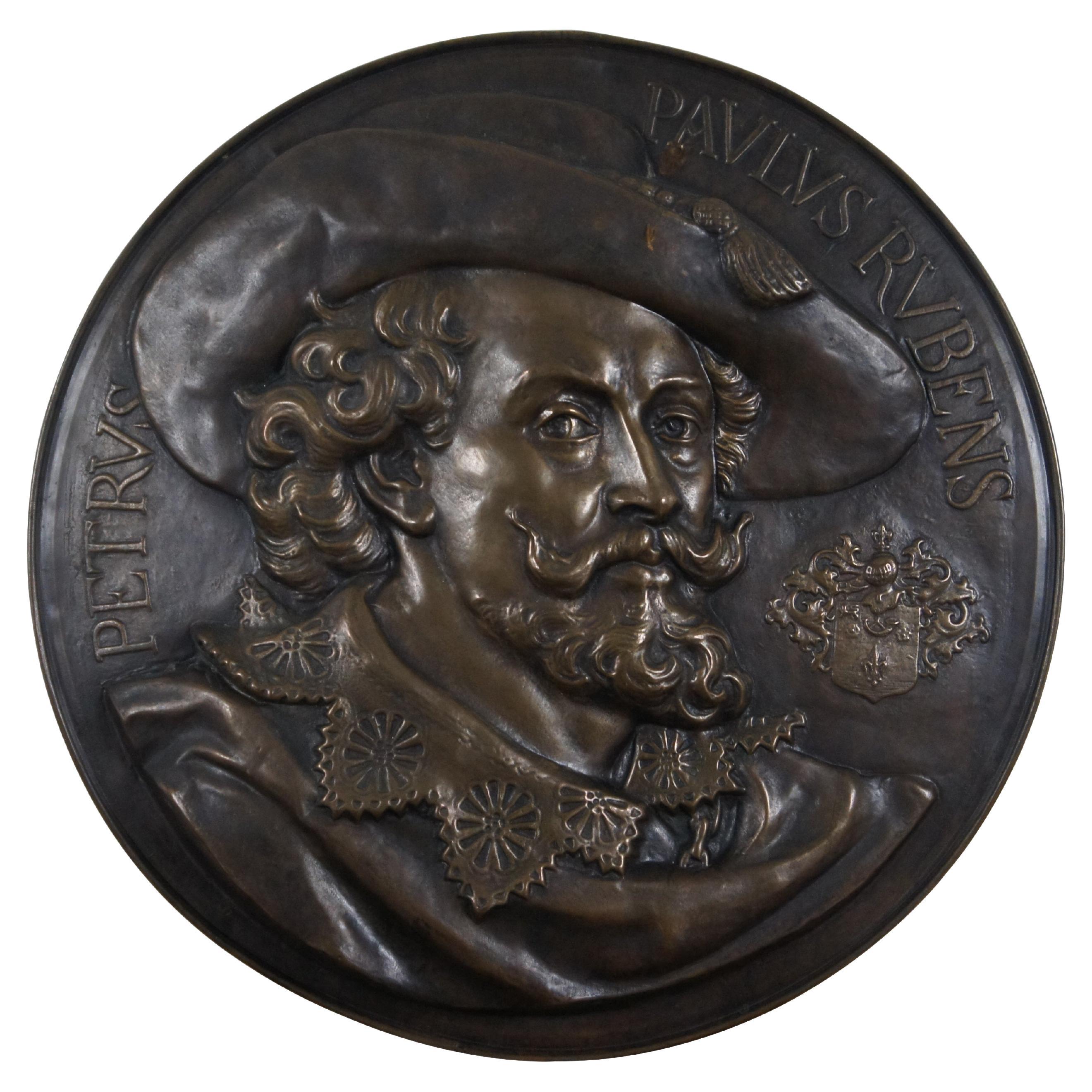 Antique Peter Paul Rubens Copper Embossed High Relief Wall Plaque Medallion 25" For Sale