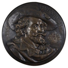 Antiguo Peter Paul Rubens Cobre repujado en alto relieve Medallón de placa de pared de 25".