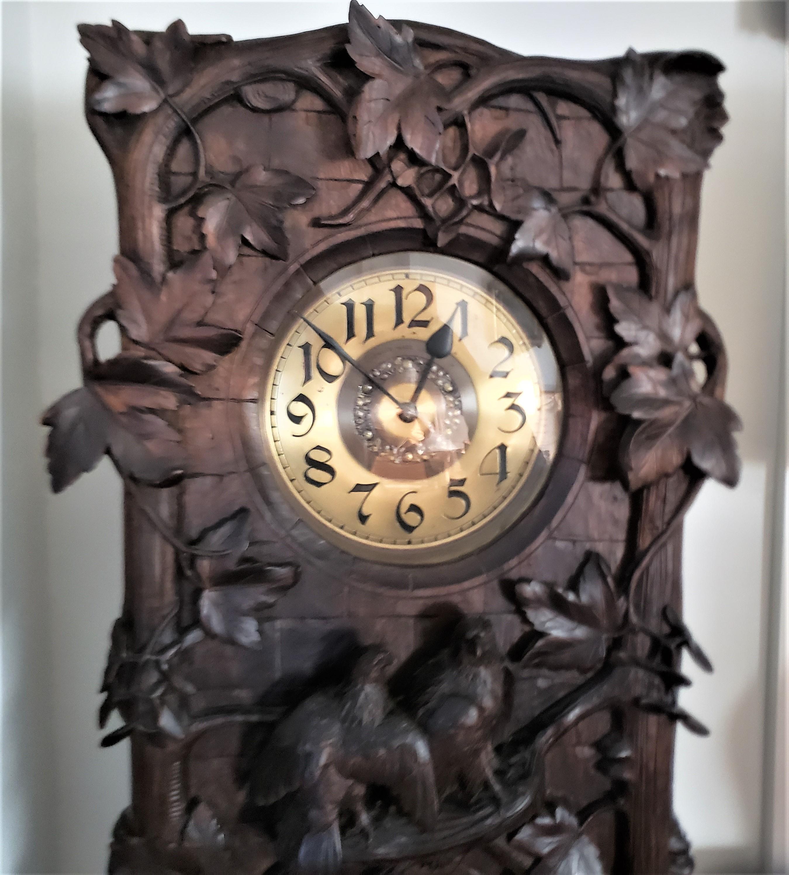 Antique Peter Trauffer Black Forest Longcase Clock with Hand-Carved Fox & Birds 3