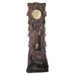 Antique Peter Trauffer Black Forest Longcase Clock with Hand-Carved Fox & Birds