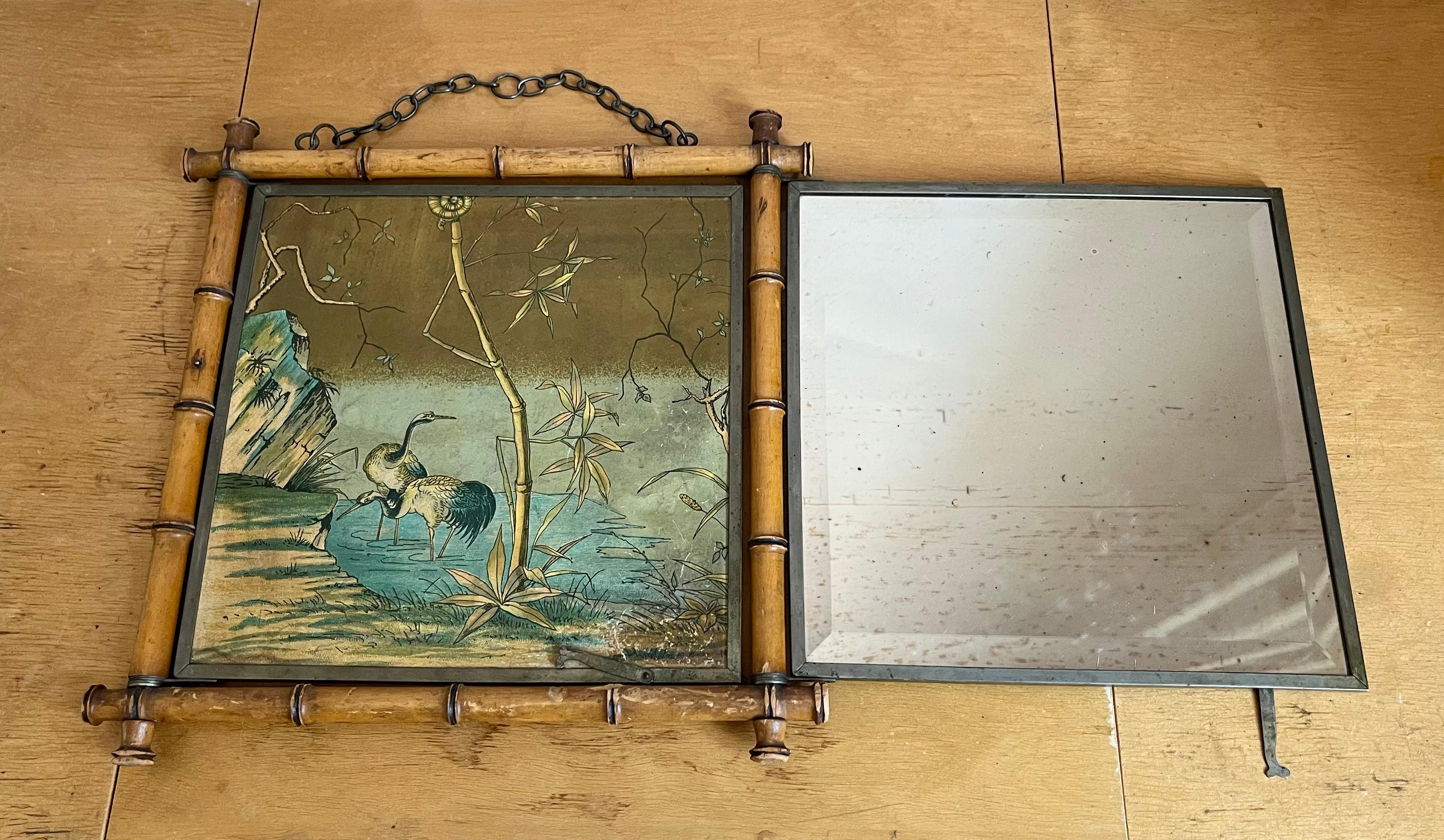 Antique Peter Wiederer & Brothers tri-fold shaving mirror with decorative birds For Sale 6