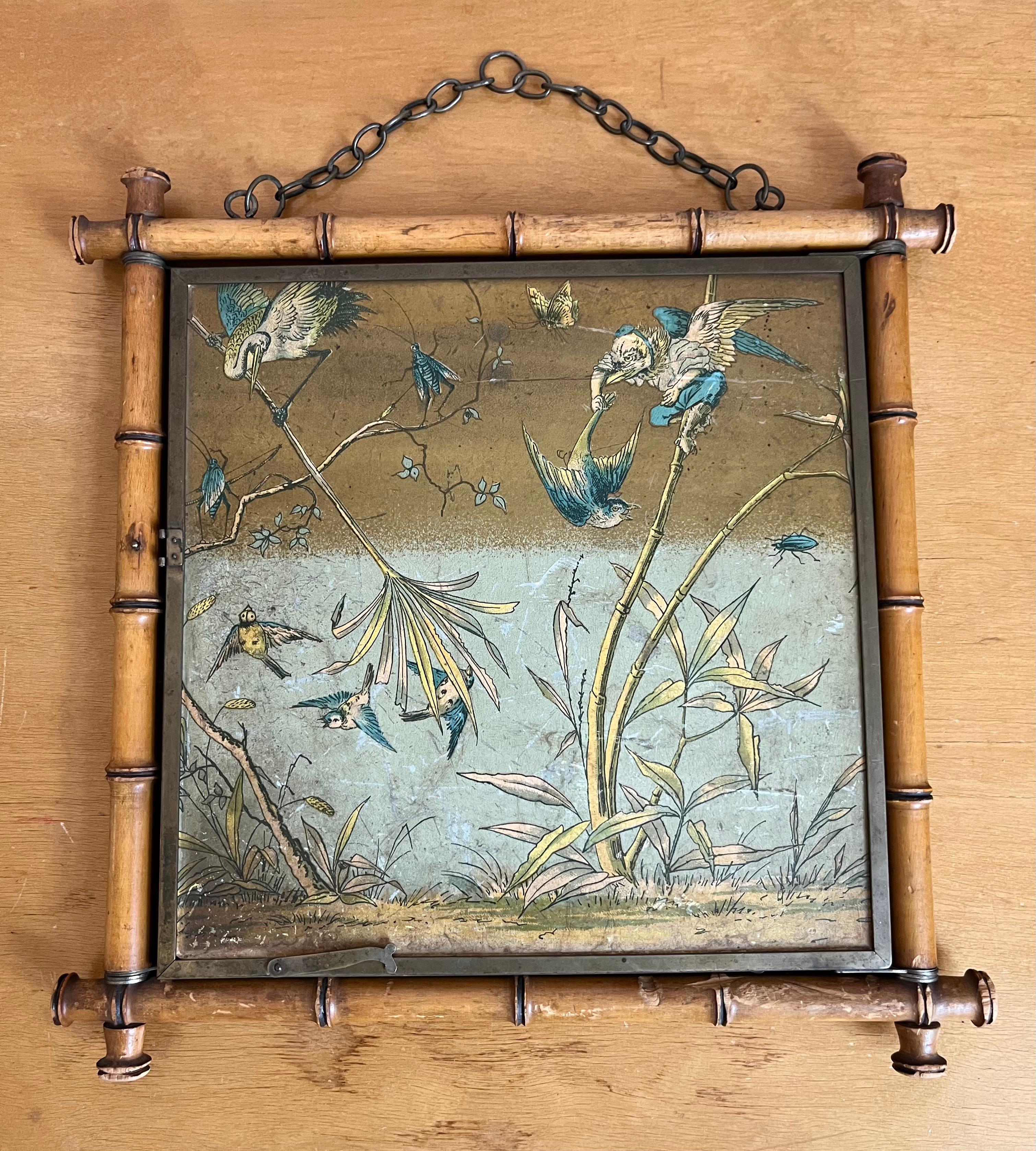Antique Peter Wiederer & Brothers tri-fold shaving mirror with decorative birds For Sale 7