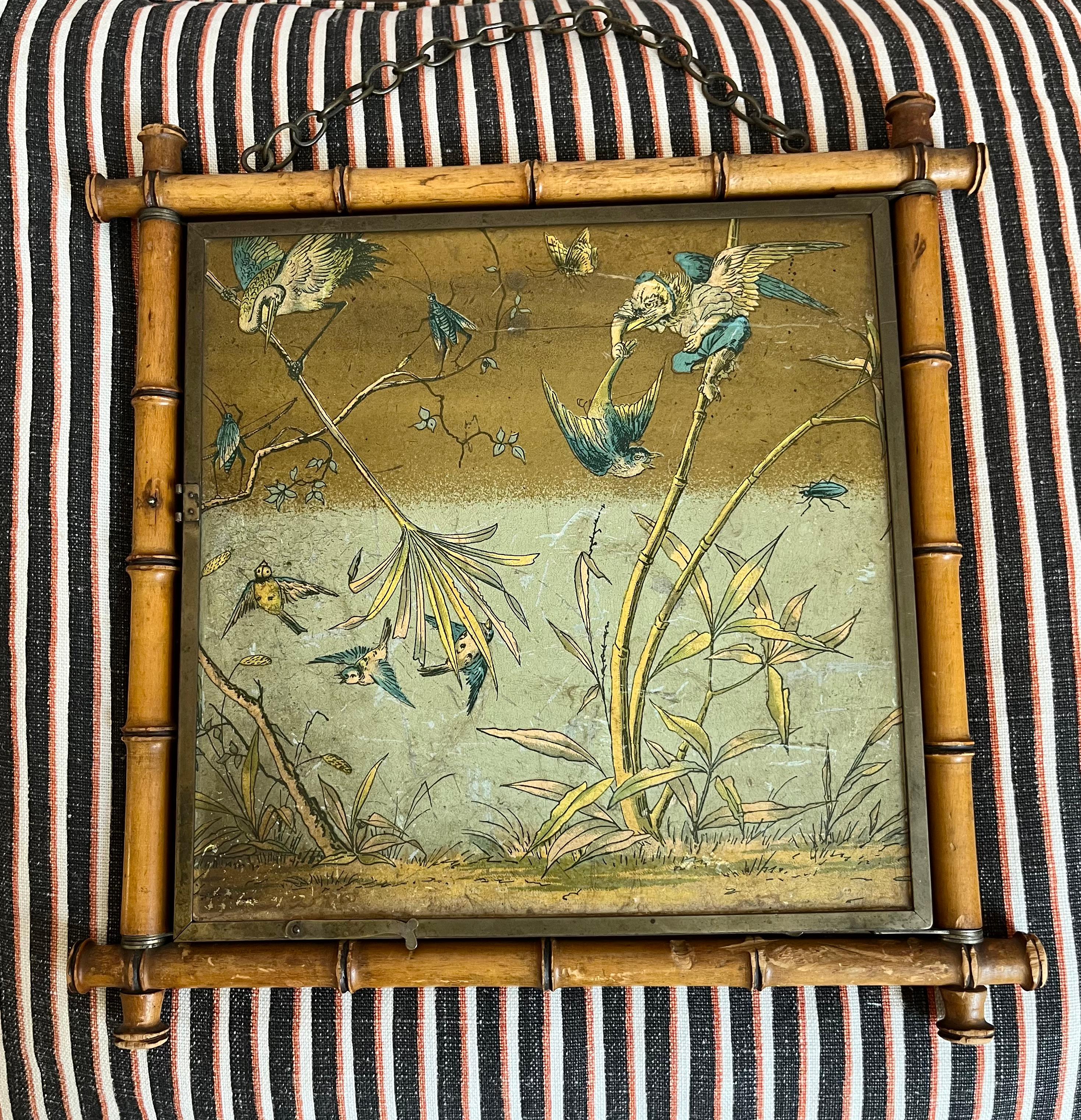 Antique Peter Wiederer & Brothers tri-fold shaving mirror with decorative birds For Sale 8