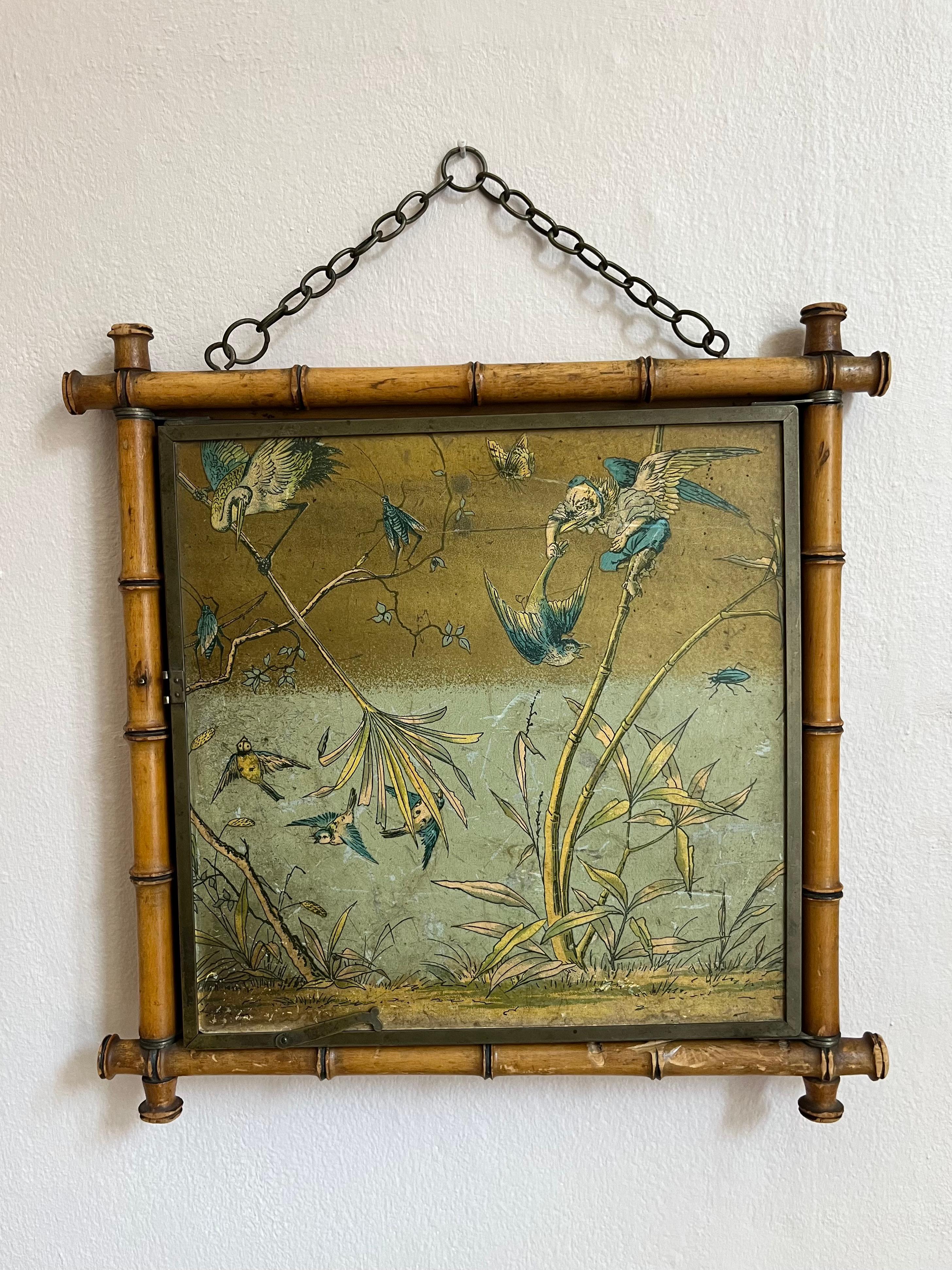 Antique Peter Wiederer & Brothers tri-fold shaving mirror with decorative birds For Sale 14