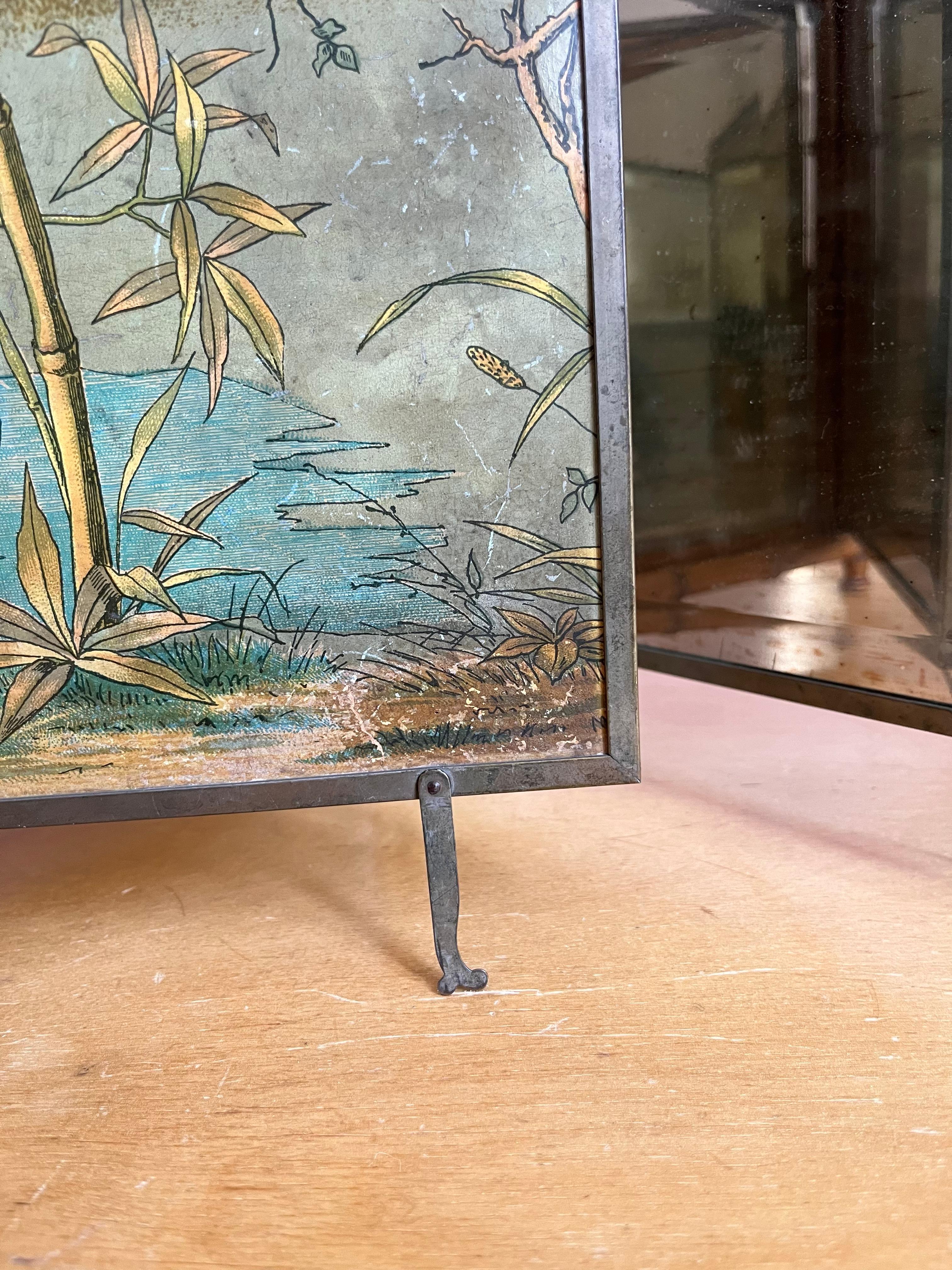 Antiker dreifacher Schirmspiegel von Peter Wiederer & Brothers mit dekorativen Vögeln (Spätes 19. Jahrhundert) im Angebot