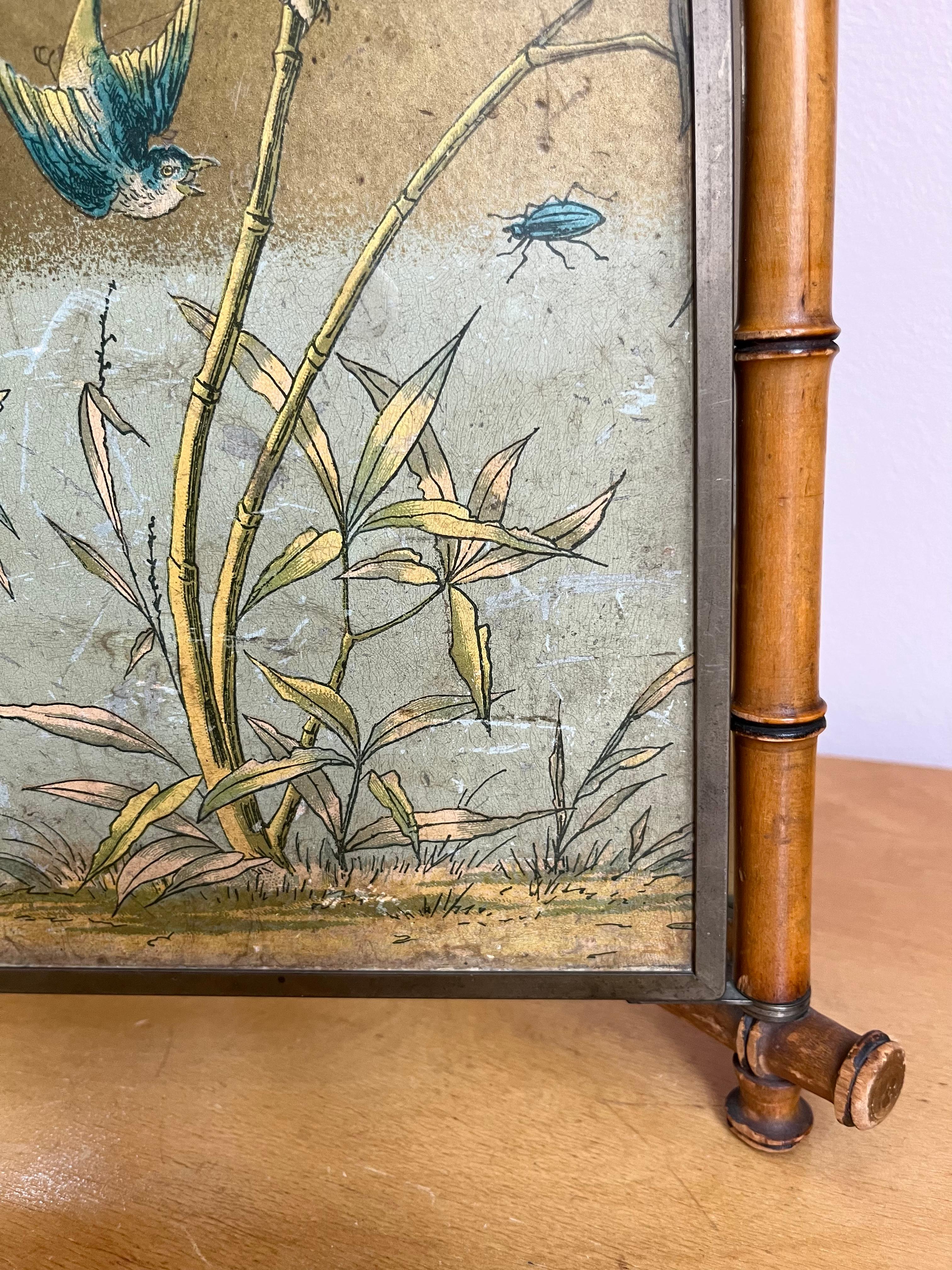 Antiker dreifacher Schirmspiegel von Peter Wiederer & Brothers mit dekorativen Vögeln im Angebot 1