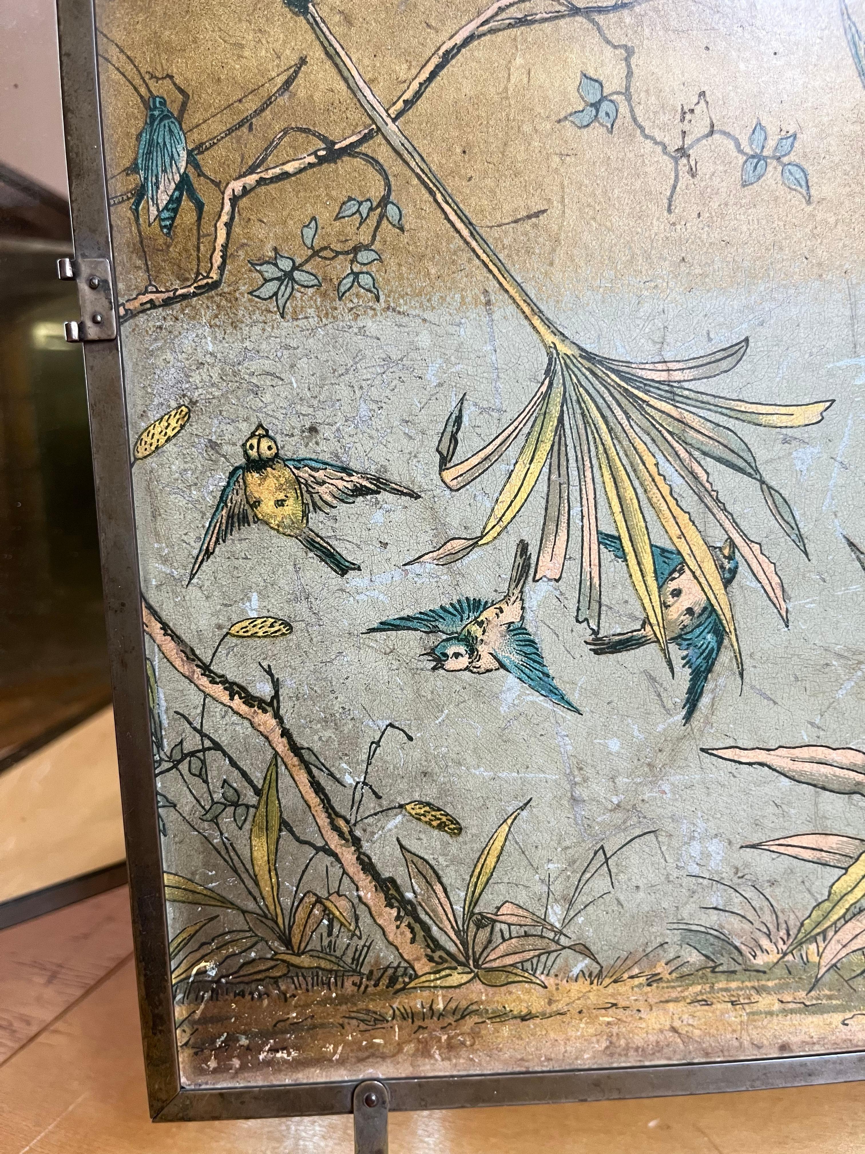 Antiker dreifacher Schirmspiegel von Peter Wiederer & Brothers mit dekorativen Vögeln im Angebot 2