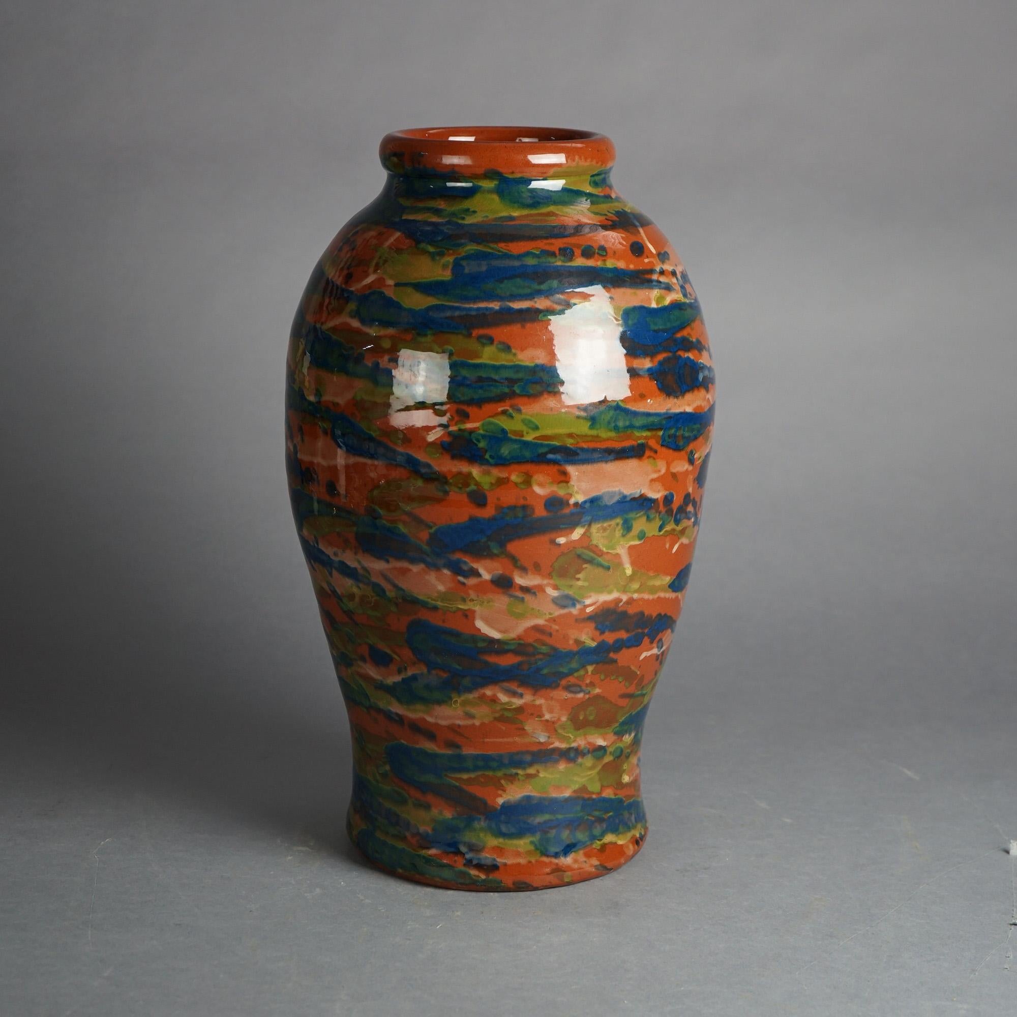 Antike mehrfarbige Bodenvase aus Keramik von Peters & Reed, um 1920 (Arts and Crafts) im Angebot