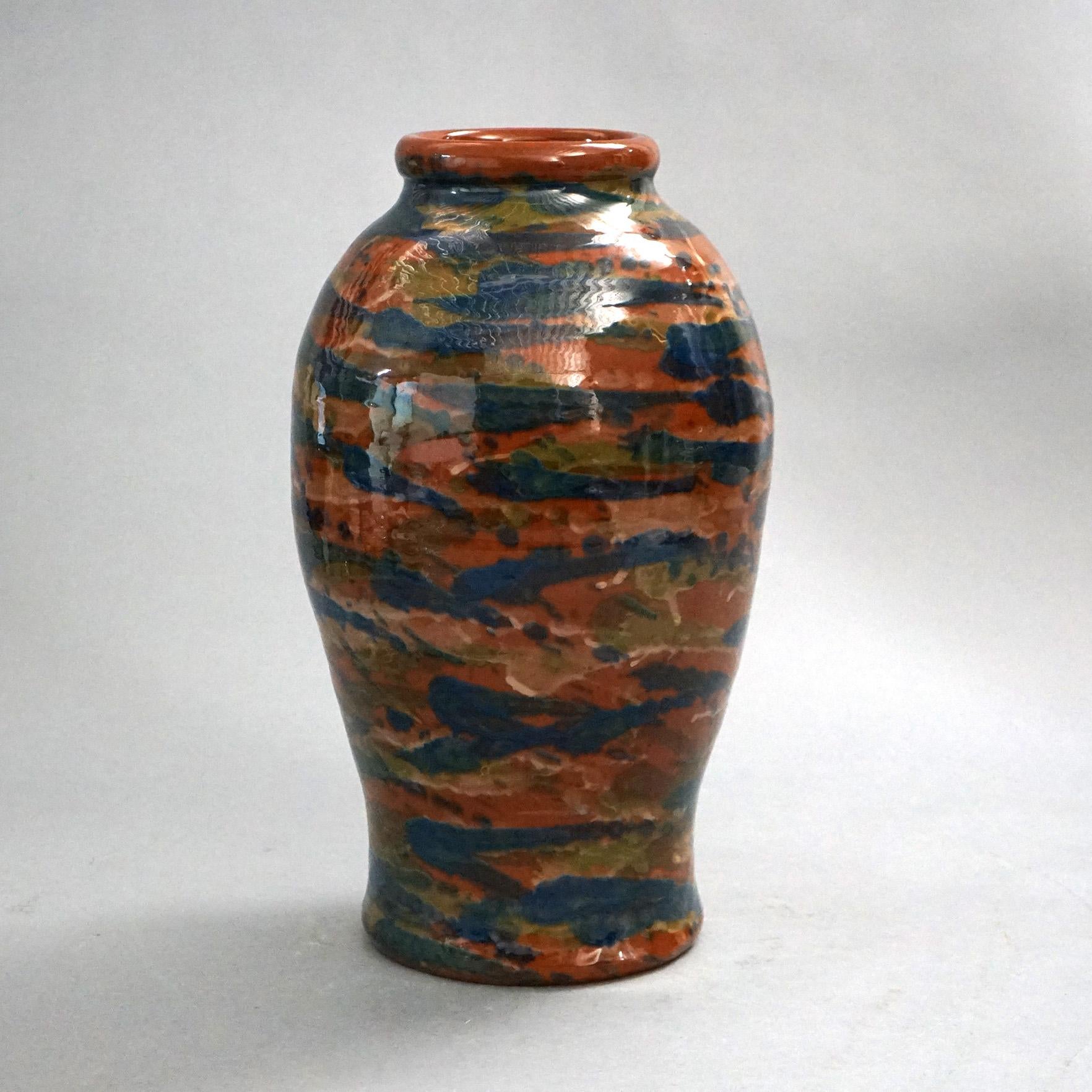 American Antique Peters & Reed Multicolor Pottery Floor Vase C1920 For Sale