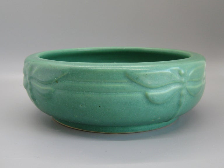 Antique Peters and Reed Zanesville Arts and Crafts Green Dragonfly Art