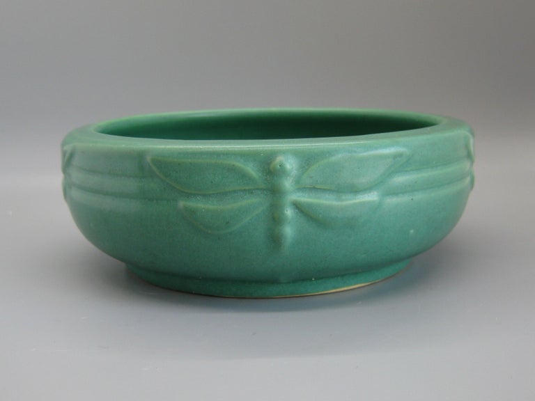 Antique Peters and Reed Zanesville Arts and Crafts Green Dragonfly Art