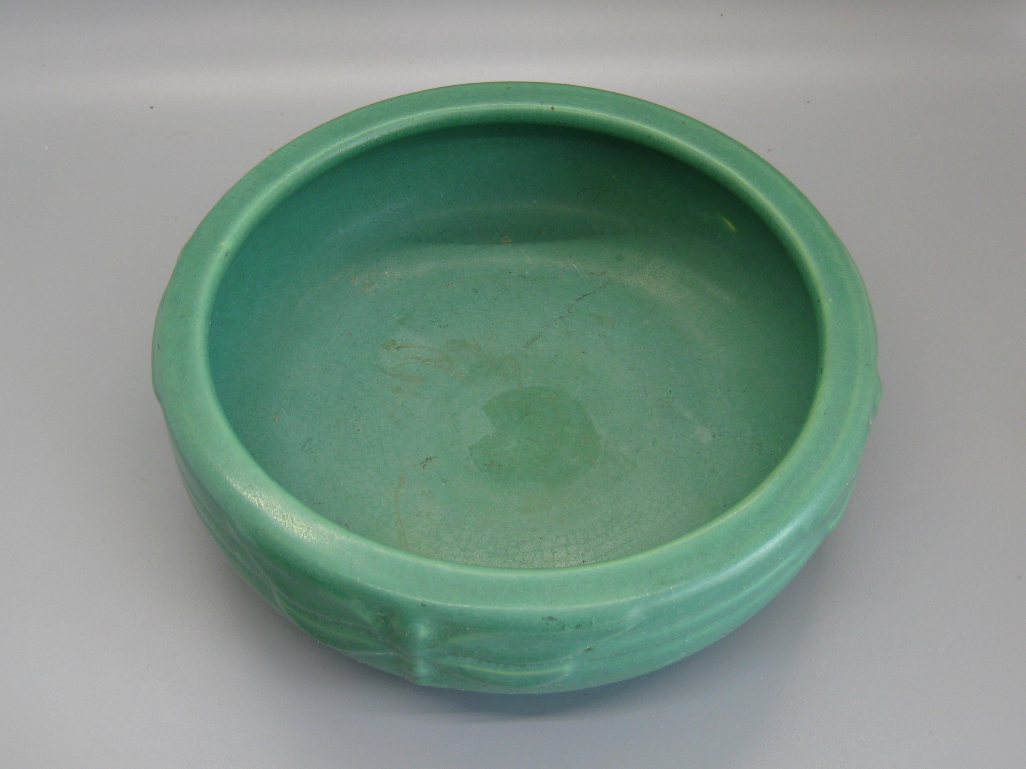 Bol en poterie d'art ancien Peters & Reed Zanesville Arts & Crafts en forme de libellule verte 3