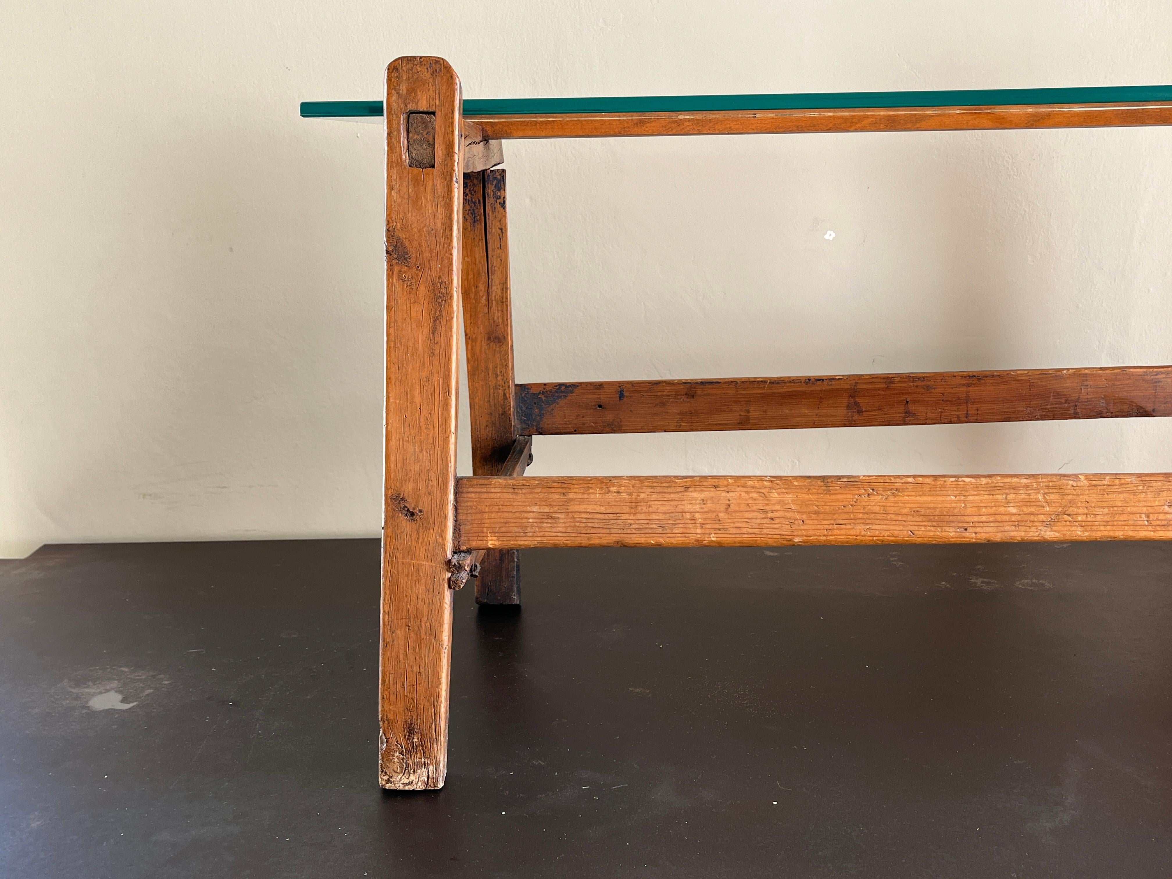 Antique Petit Blue-Painted Coffee Table with Glass Top For Sale 6